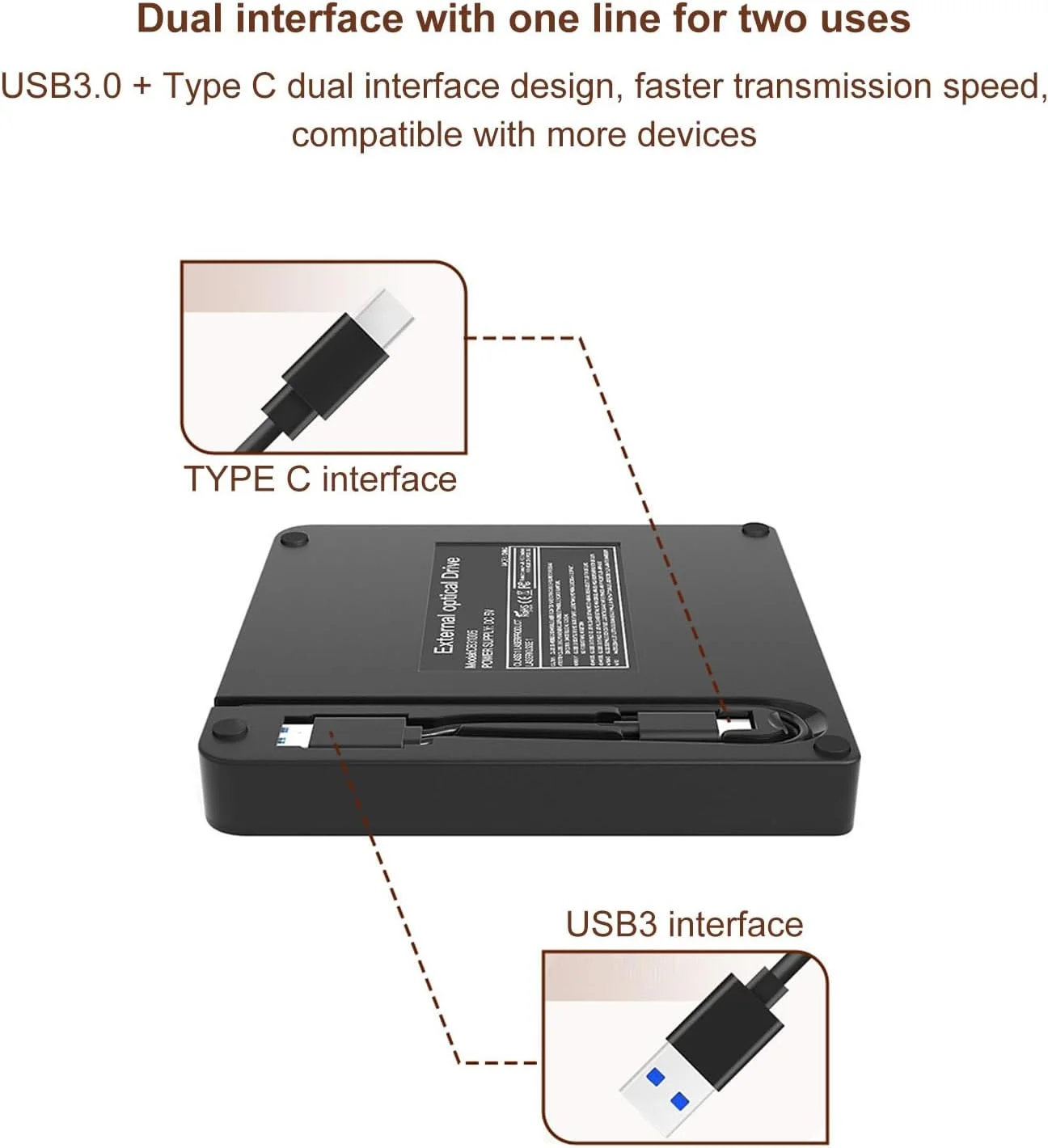 دی وی دی رایتر اکسترنال Denash، درایو نوری CD DVD یونیورسال با حرکت بی صدا، سازگاری با سیستم های مختلف، اتصال آسان USB3.0 برای کامپیوتر