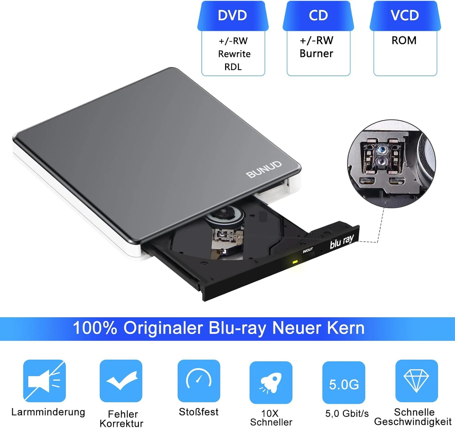 درایو نوری اکسترنال Blu Ray CD DVD با USB 3.0 Type-C، رایتر اکسترنال Blu-ray با پورت SD/TF و 2 پورت USB، درایو باریک Bluray برای لپ تاپ ویندوز 11/10 مک بوک ایر پرو اپل آی مک PC