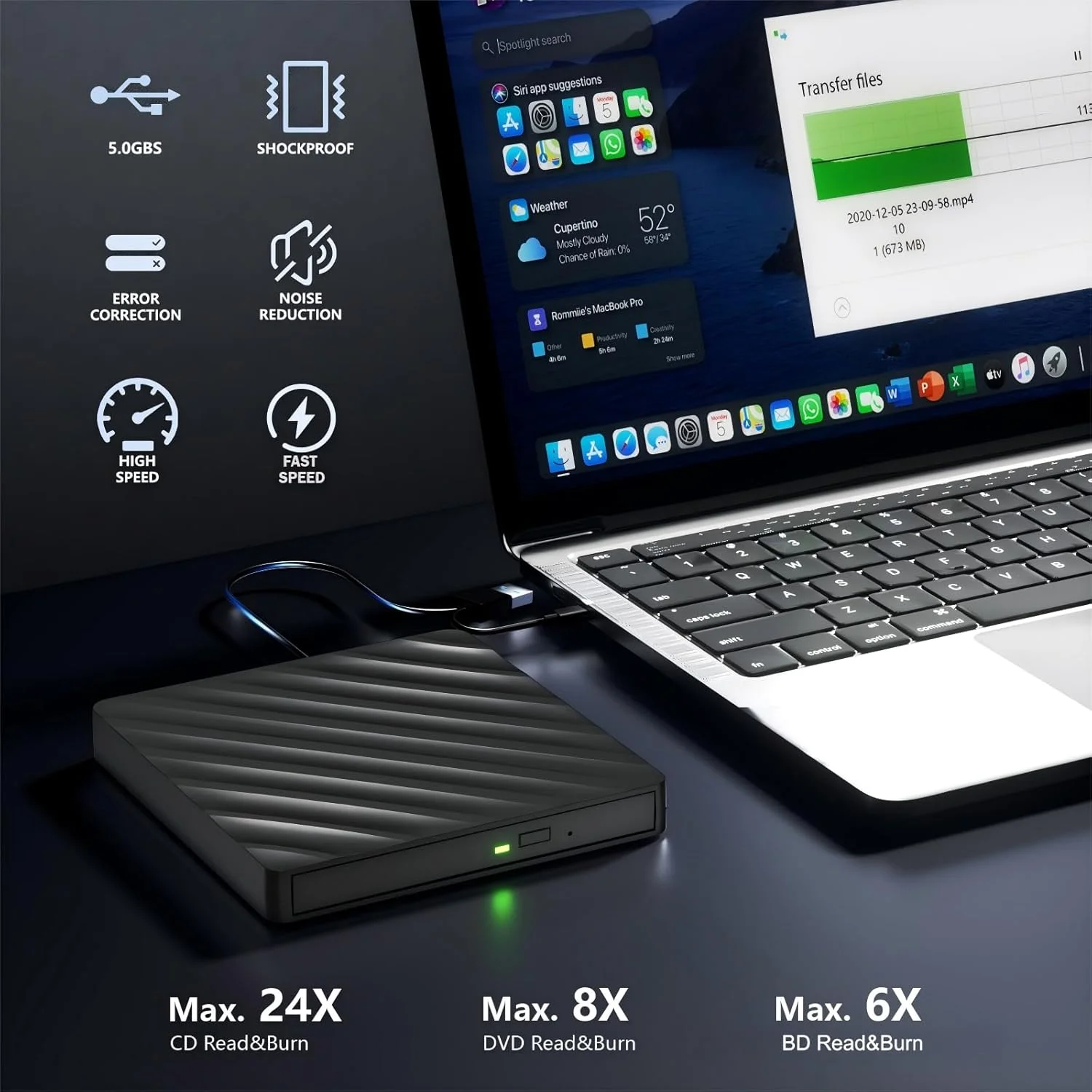 درایو بلوری اکسترنال 5 در 1، رایتر بلوری اکسترنال، رایتر DVD اکسترنال، درایو بلوری اکسترنال برای لپ تاپ با اسلات SD/TF سازگار با ویندوز، مک او اس، لینوکس (5 در 1)