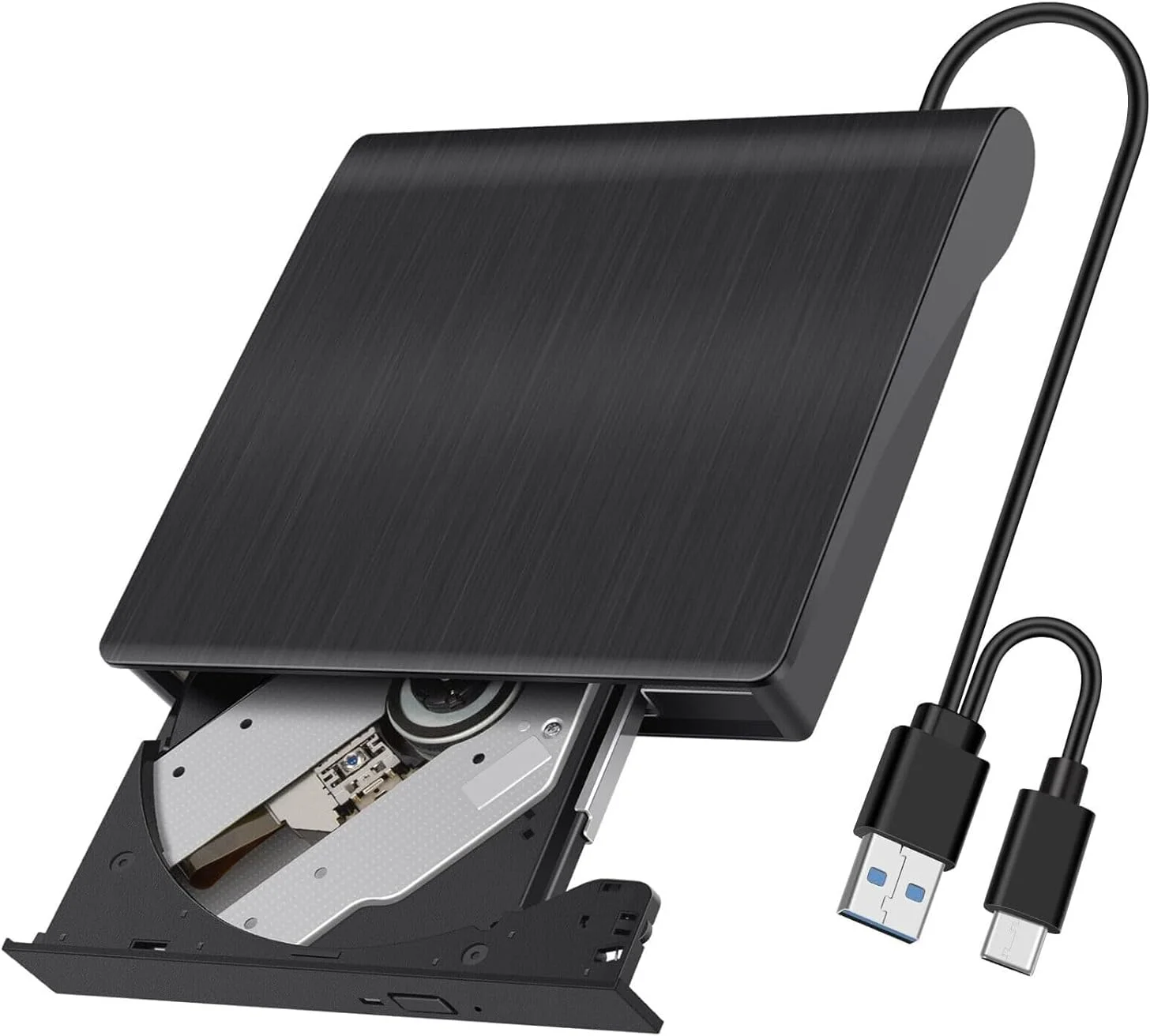 درایو DVD اکسترنال، USB 3.0 Type-C CD DVD/RW درایو نوری USB C رایتر باریک CD/DVD ROM رایتر ریدر قابل حمل برای کامپیوتر لپ تاپ دسکتاپ ویندوز 7/8.1/10 لینوکس OS مشکی
