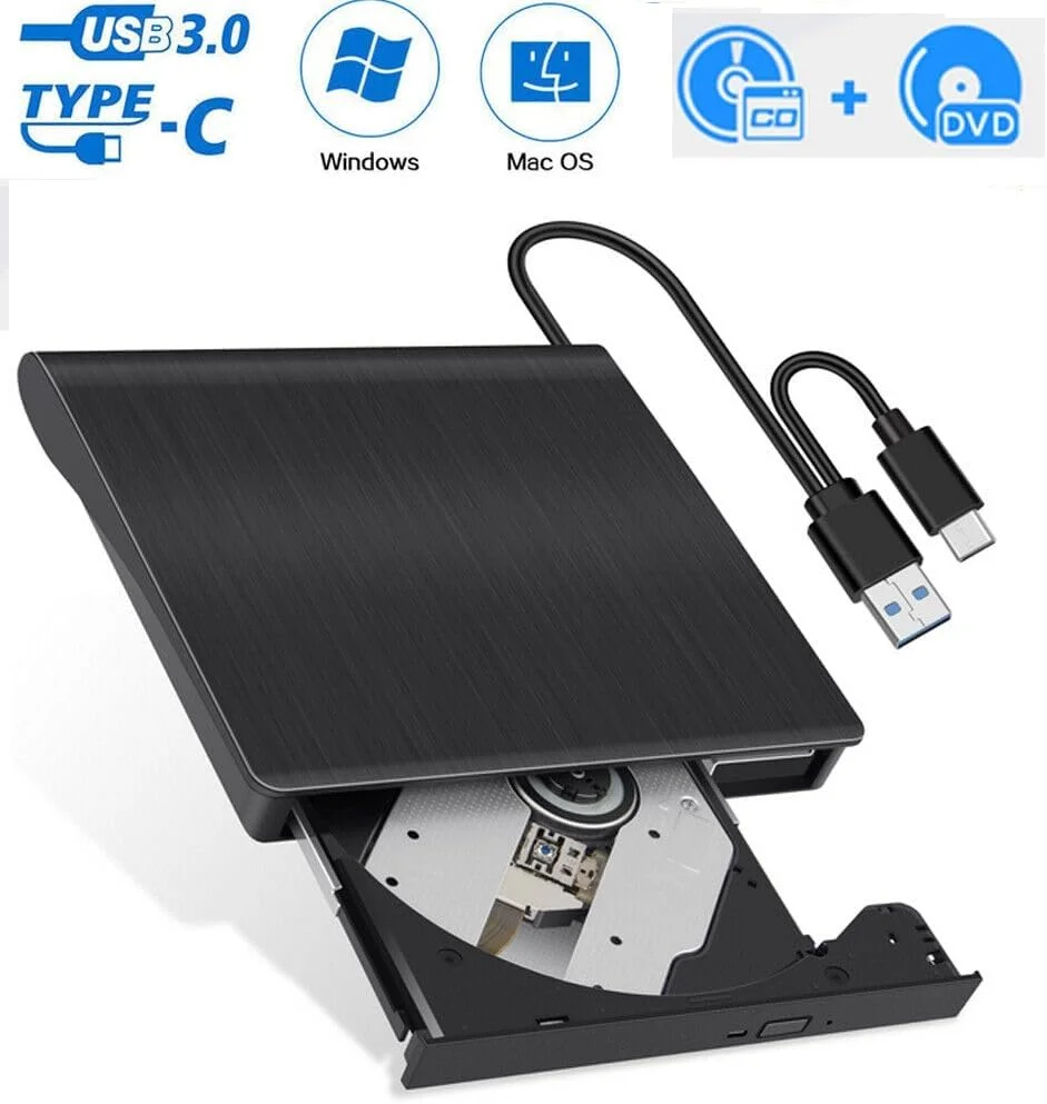 درایو رایتر اکسترنال CD DVD-RW با پورت USB 3.0 Type-C، سازگار با لپ تاپ، کامپیوتر رومیزی، ویندوز، مک بوک، لینوکس و مک OS