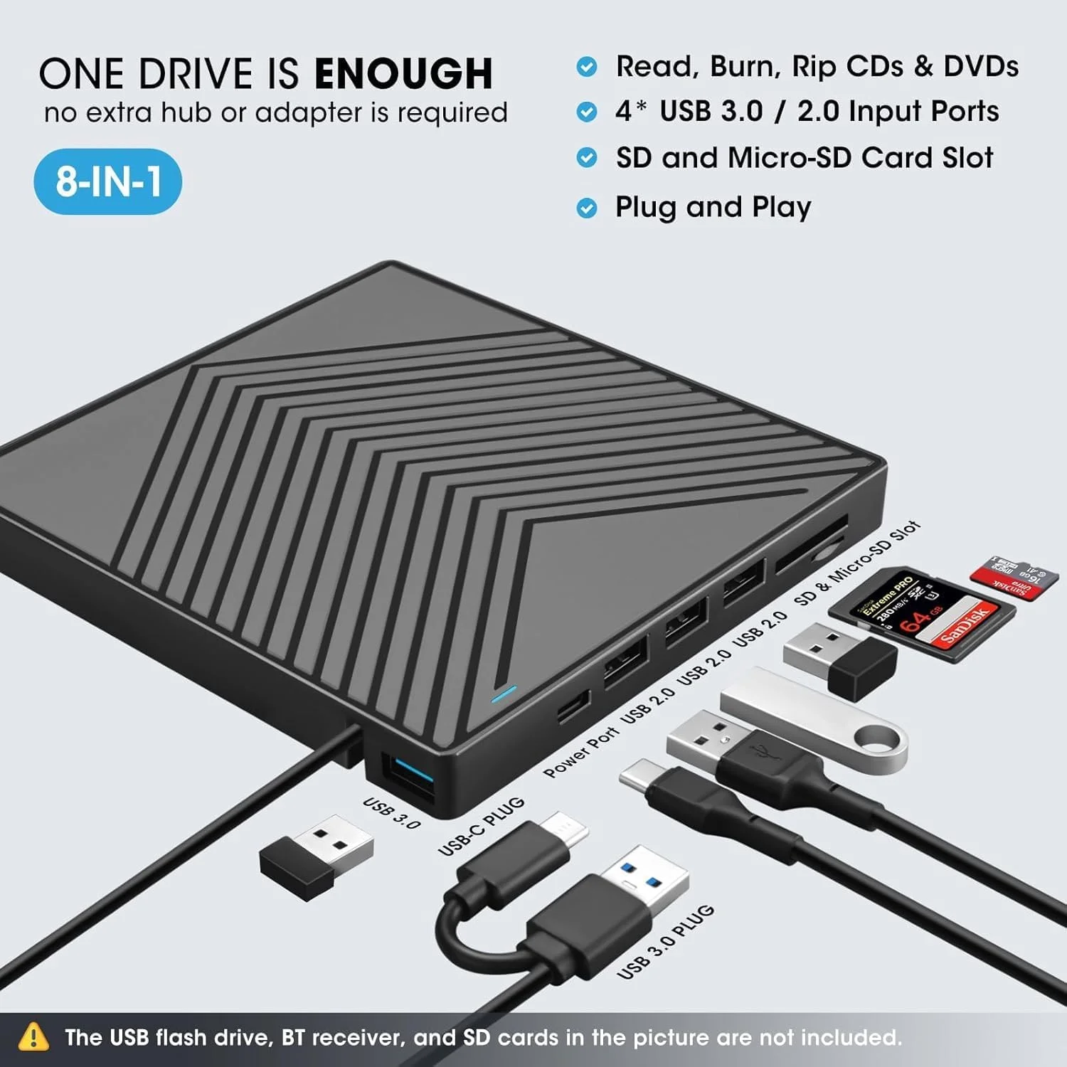 درایو نوری اکسترنال CD DVD، درایو USB Plug & Play با پشتیبانی از M-Disc، دی وی دی رایتر اکسترنال برای سیستم عامل های ویندوز و مک