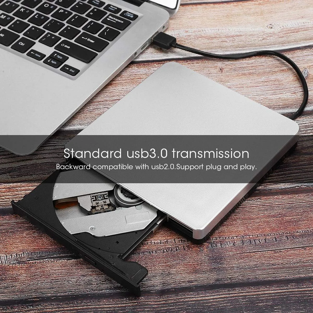 درایو نوری اکسترنال با بدنه آلومینیومی USB3.0 برای کامپیوتر رومیزی و لپ تاپ - نقره ای