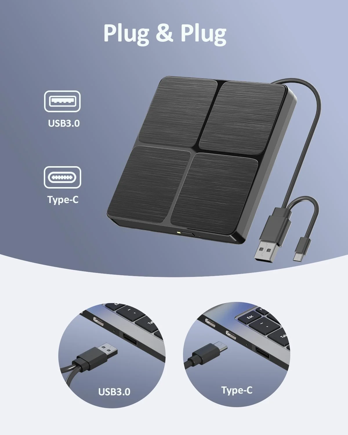 درایو بلوری اکسترنال، USB 3.0 و Type C بلوری رایتر، درایو بلوری/دی وی دی اکسترنال برای کامپیوتر، پخش کننده سی دی دی وی دی بلوری اکسترنال سازگار با ویندوز XP/7/8/10/11، لینوکس، مک OS