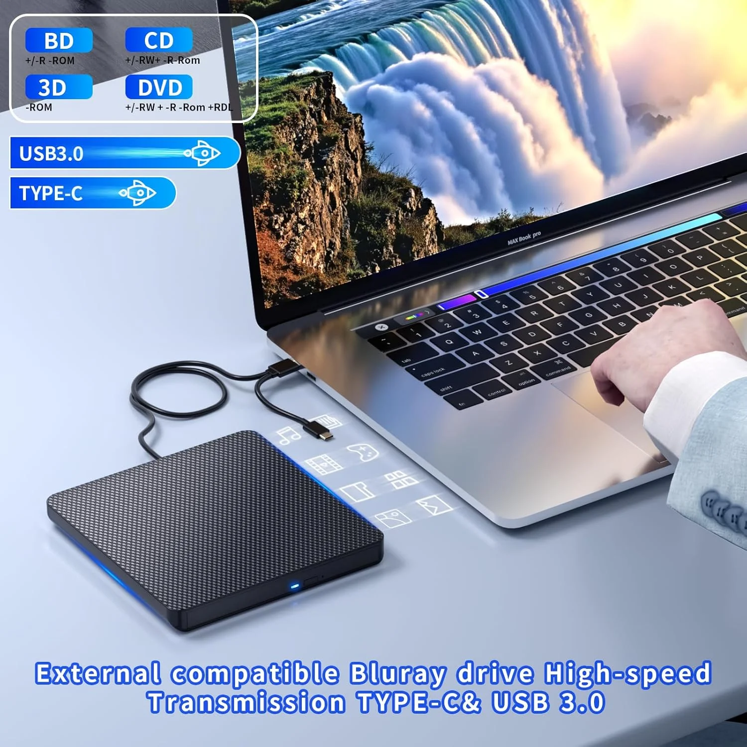 درایو بلوری اکسترنال، پخش کننده/رایتر بلوری سازگار، با USB 3.0 و Type-C DVD Burner سازگار با کامپیوتر، ویندوز 7-11 و مک، (مشکی) درایو بلوری اکسترنال، پخش کننده/رایتر بلوری سازگار، با USB 3.0 و Type-C DVD Burner سازگار با کامپیوتر، ویندوز 7-11 و مک، (مشکی)