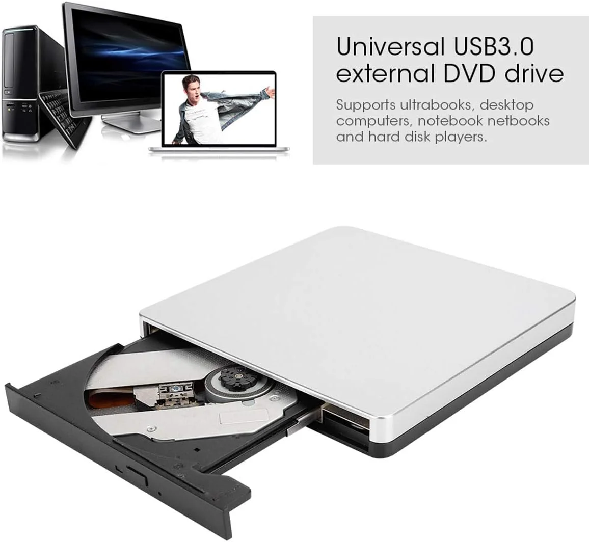 درایو نوری اکسترنال با بدنه آلومینیومی USB3.0 برای کامپیوتر رومیزی و لپ تاپ - نقره ای