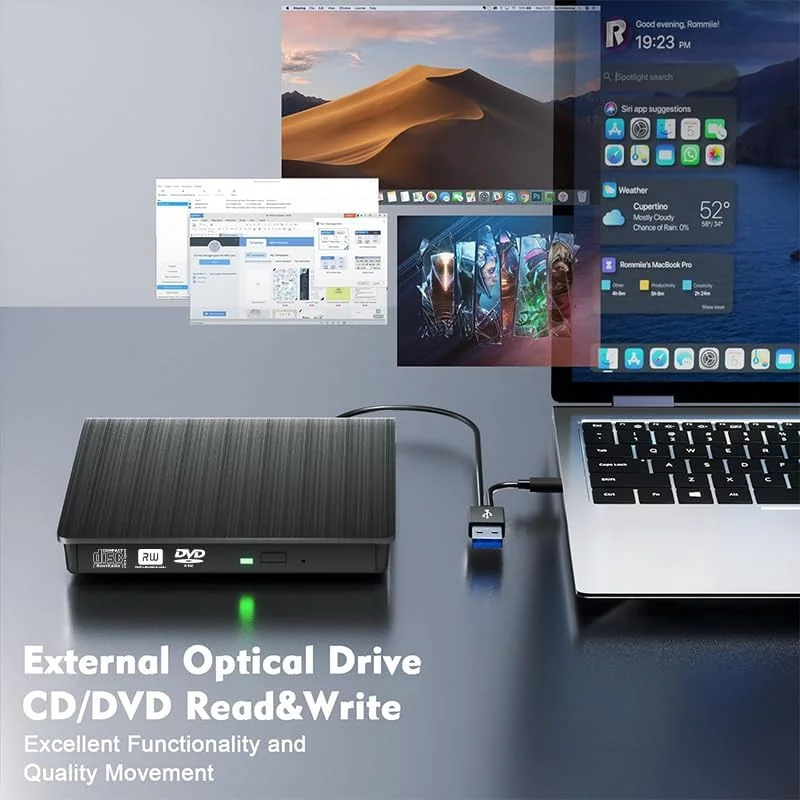 درایو نوری DVD اکسترنال USB3.0 رایتر USB-C اکسترنال CD/DVD cd-r/cd-ROM برای لپ تاپ/کامپیوتر/مک بوک MAC/ویندوز 10/8/7 و MAC OS