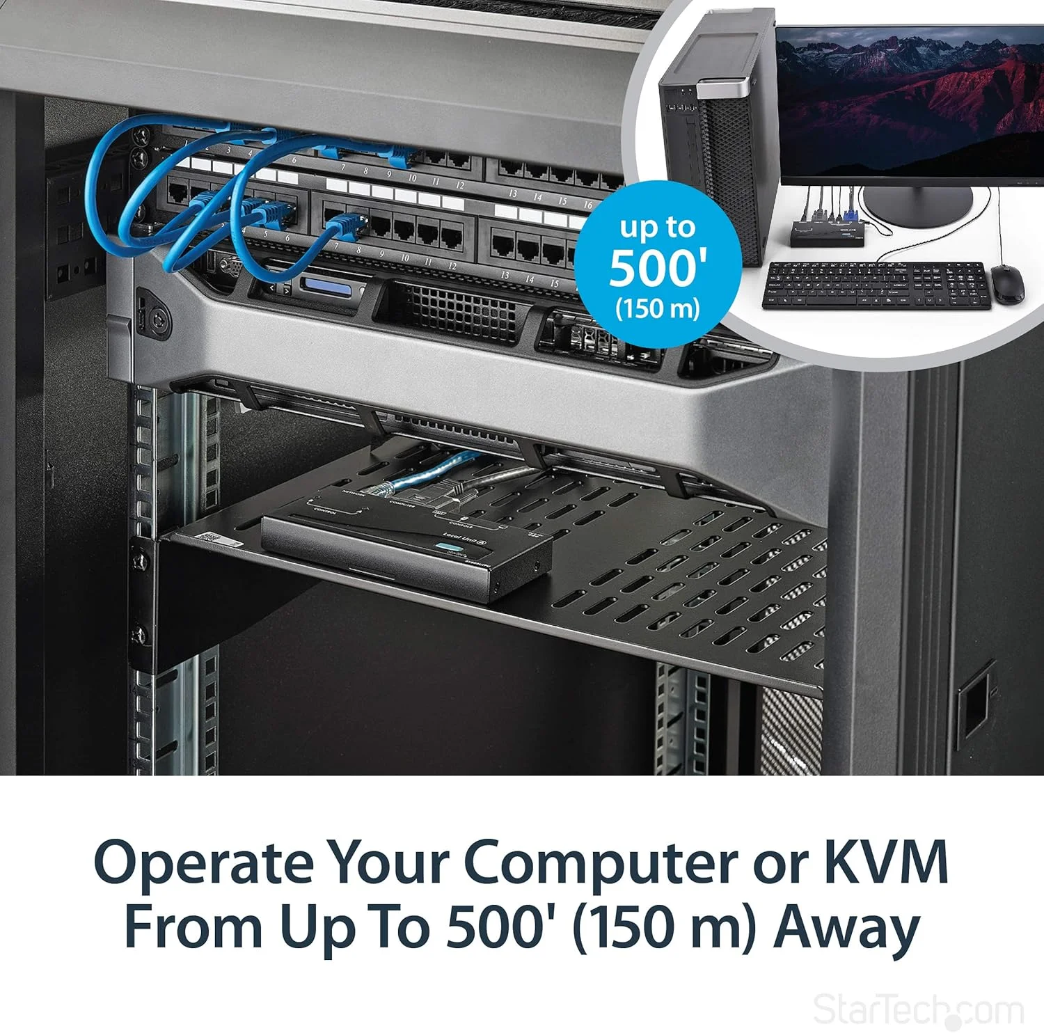 اکستندر VGA KVM استار تک با برد 150 متر - میزبان PS/2 و USB - کنسول KVM از طریق کابل شبکه CAT5 برای چندین سرور / کامپیوتر، TAA