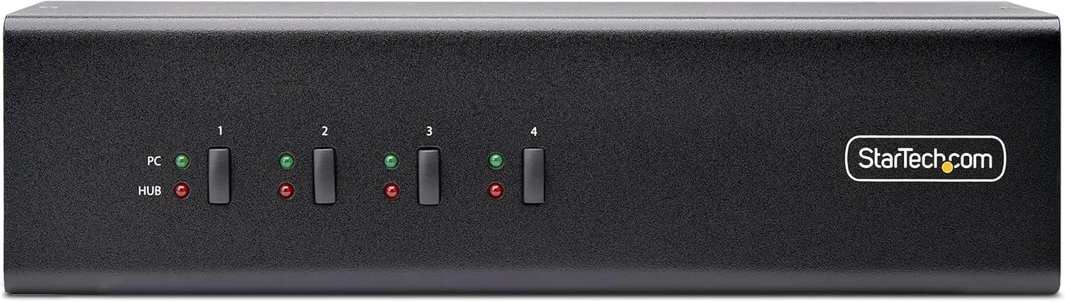 سوئیچ KVM چهار پورت دو مانیتوره DisplayPort استار تک، 4K 60Hz، دارای 2 پورت هاب USB 5Gbps، 2 پورت USB 2.0 HID، سوئیچینگ با کلید میانبر و دکمه فشاری، سازگار با TAA (P4DD46A2-KVM-SWITCH)