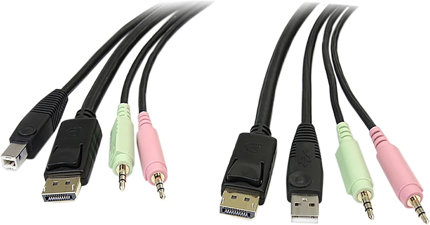 کابل سوییچ KVM دیسپلی پورت USB چهاردریچه به یک StarTech.com با طول 1.8 متر به همراه صدا و میکروفون (DP4N1USB6)، مشکی