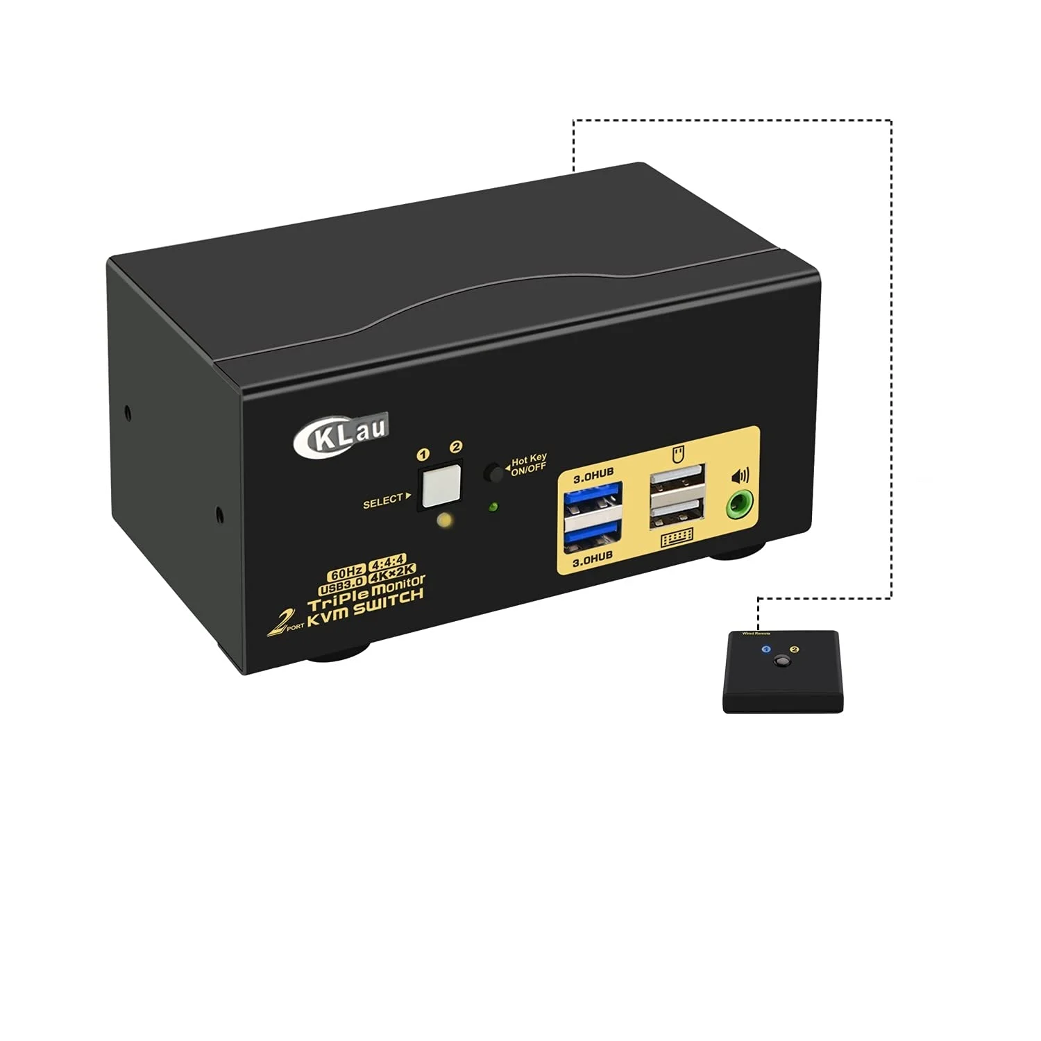 سوئیچ KVM دو پورت HDMI 4K@60Hz با سه مانیتور و صدا، همراه با کابل و 2 هاب USB 3.0 برای اشتراک گذاری کیبورد و ماوس بین 2 کامپیوتر، پشتیبانی از 3 مانیتور و 2 دستگاه جانبی، پشتیبانی از سوئیچینگ با کلید میانبر