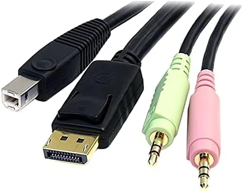 کابل سوییچ KVM دیسپلی پورت USB چهاردریچه به یک StarTech.com با طول 1.8 متر به همراه صدا و میکروفون (DP4N1USB6)، مشکی