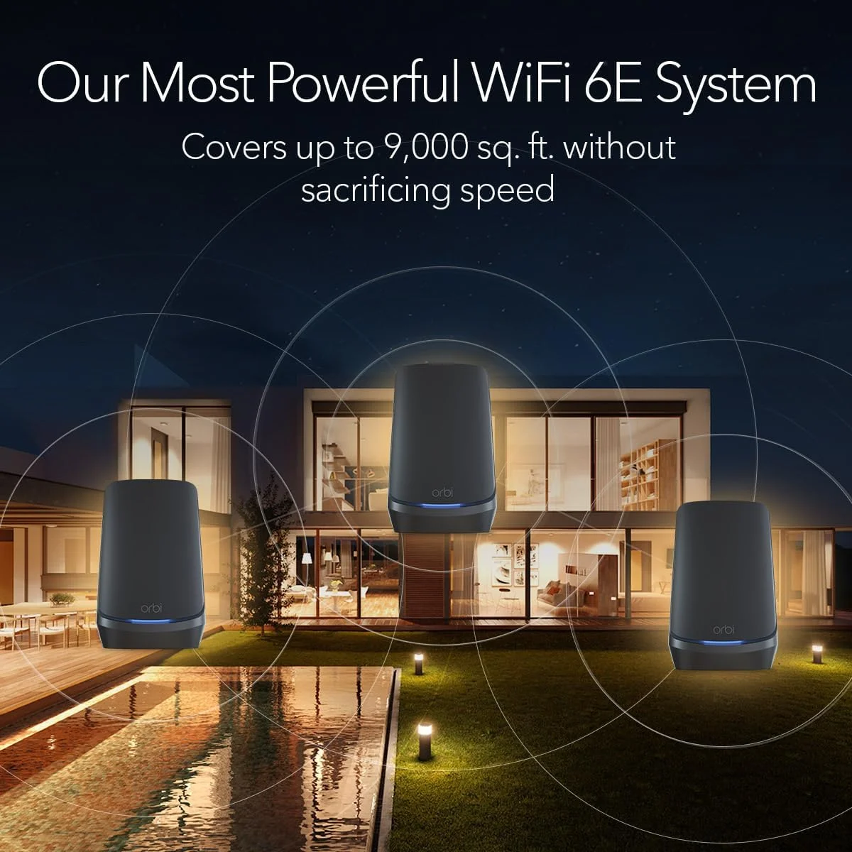 سیستم شبکه مش وای فای 6E چهار بانده NETGEAR Orbi (RBKE963B) - روتر + 2 توسعه دهنده ماهواره ای، ویژگی های امنیتی، تا 10.8 گیگابیت بر ثانیه، پوشش تا 9000 فوت مربع، 200 دستگاه، پورت اینترنت 10 گیگ، مشکی
