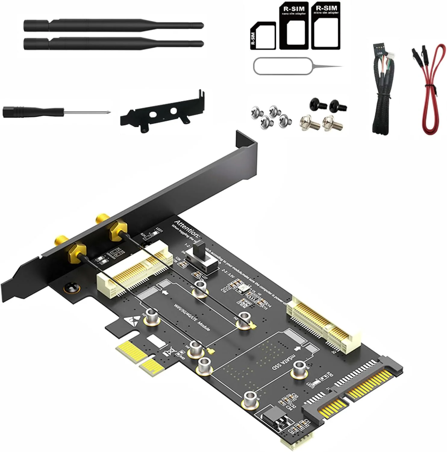 برد آداپتور 2 در 1 PCIE به MSATA SATA3 کارت 3G CDMA WLAN WWLAN WiFi به کامپیوترهای رومیزی