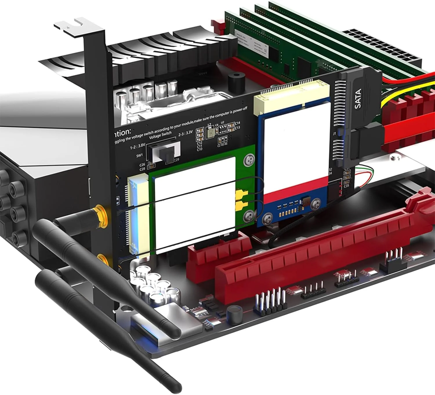 برد آداپتور 2 در 1 PCIE به MSATA SATA3 کارت 3G CDMA WLAN WWLAN WiFi به کامپیوترهای رومیزی