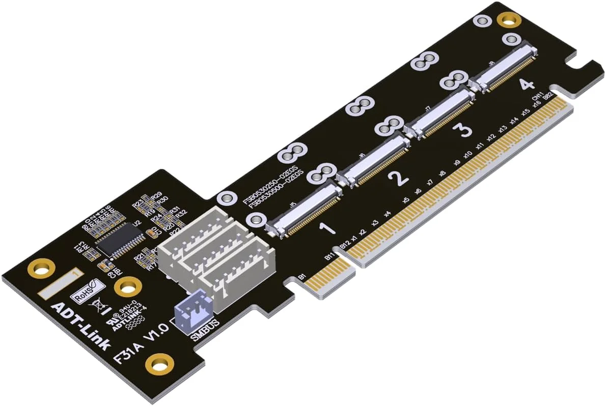 کارت توسعه JMT ADT-F31A-F32A PCIe 4.0 X16 Gen4 PCIe-Bifurcation برای کابل توسعه GPU مدل FFC (F31A)