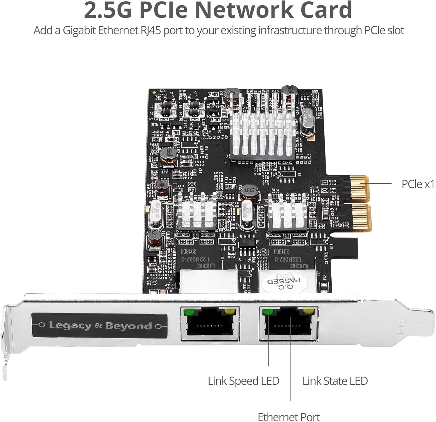 کارت شبکه دوگانه 2.5G چهار سرعته Multi-Gigabit Ethernet PCIe، PCIe 2.0 x2 به دوگانه RJ-45، 2.5GBASE-T، NBASE-T، 2500/1000/100/10 مگابیت در ثانیه، چیپست Realtek RTL8125، براکت های دوگانه (LB-GE0711-S1)