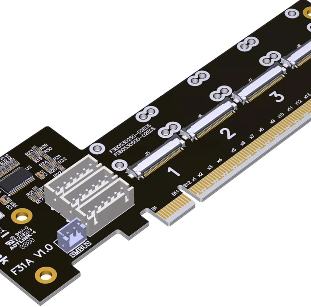 کارت توسعه JMT ADT-F31A-F32A PCIe 4.0 X16 Gen4 PCIe-Bifurcation برای کابل توسعه GPU مدل FFC (F31A)