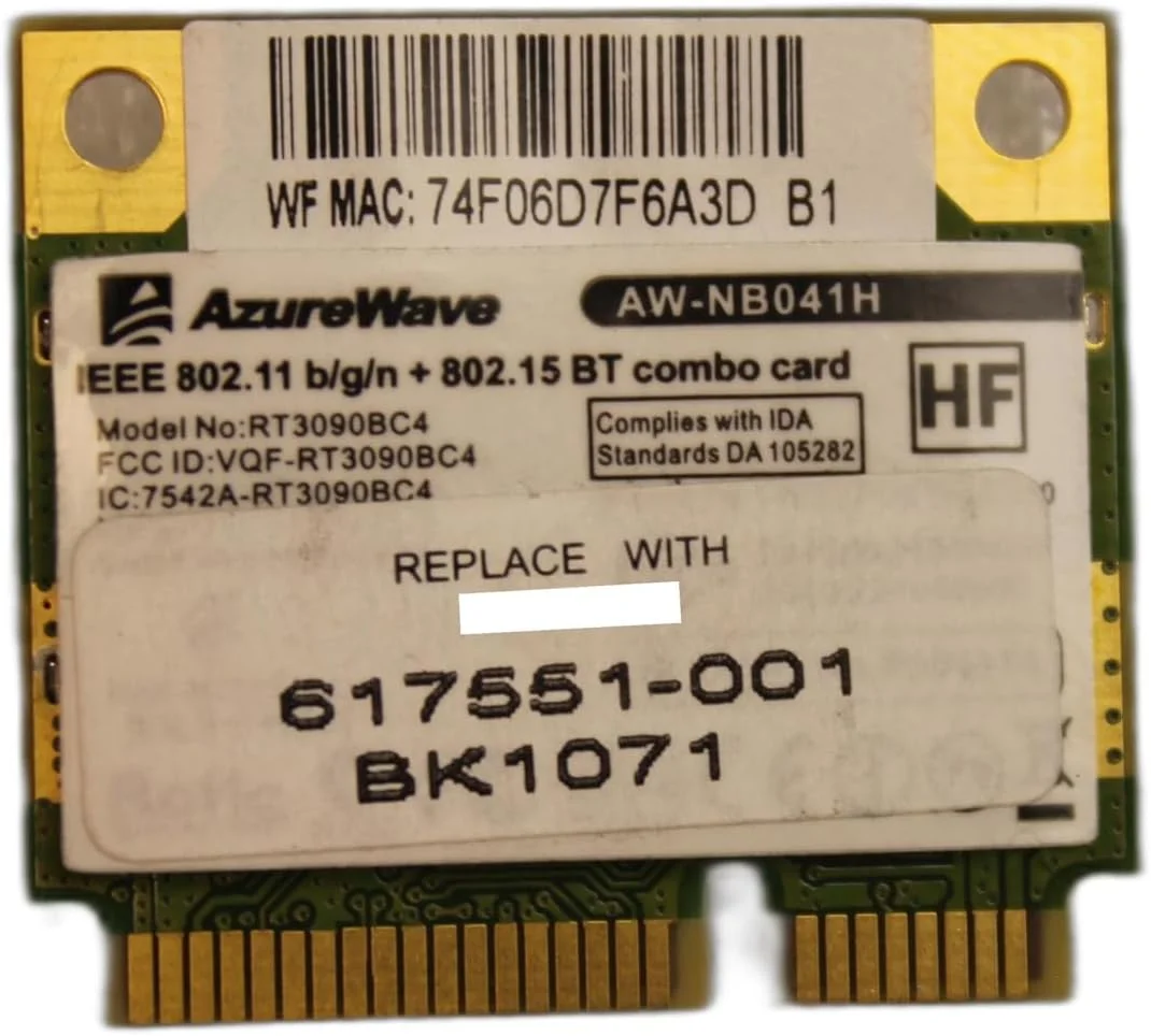 کارت شبکه وایرلس مینی PCIe مدل HP RT3090BC4 802.11B/G/N WLAN بلوتوث وای فای با شماره فنی 617551-001