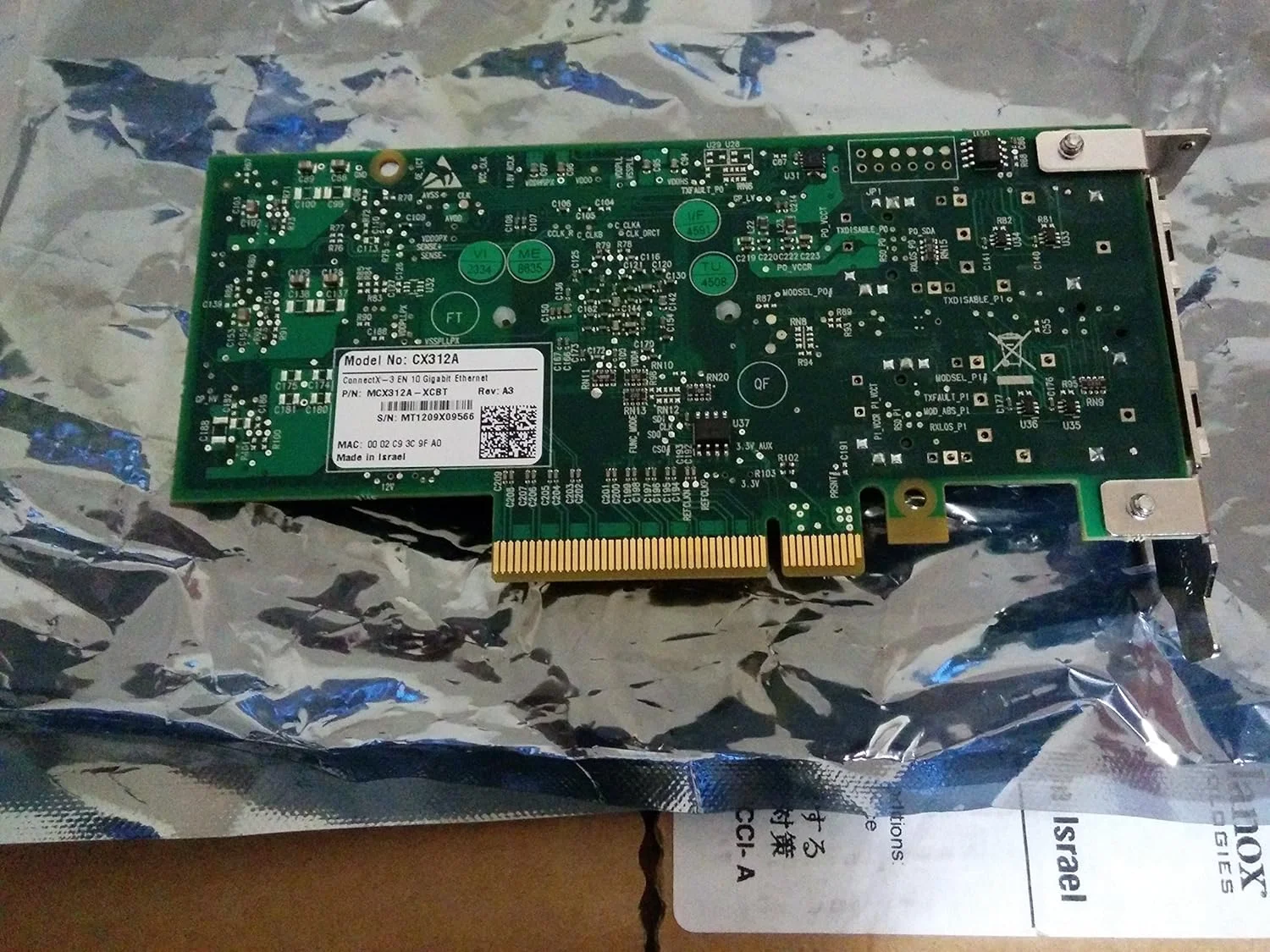 کارت شبکه اترنت دوگانه و تکی ملانوکس MCX312A-XCBT ConnectX -3 SFP+