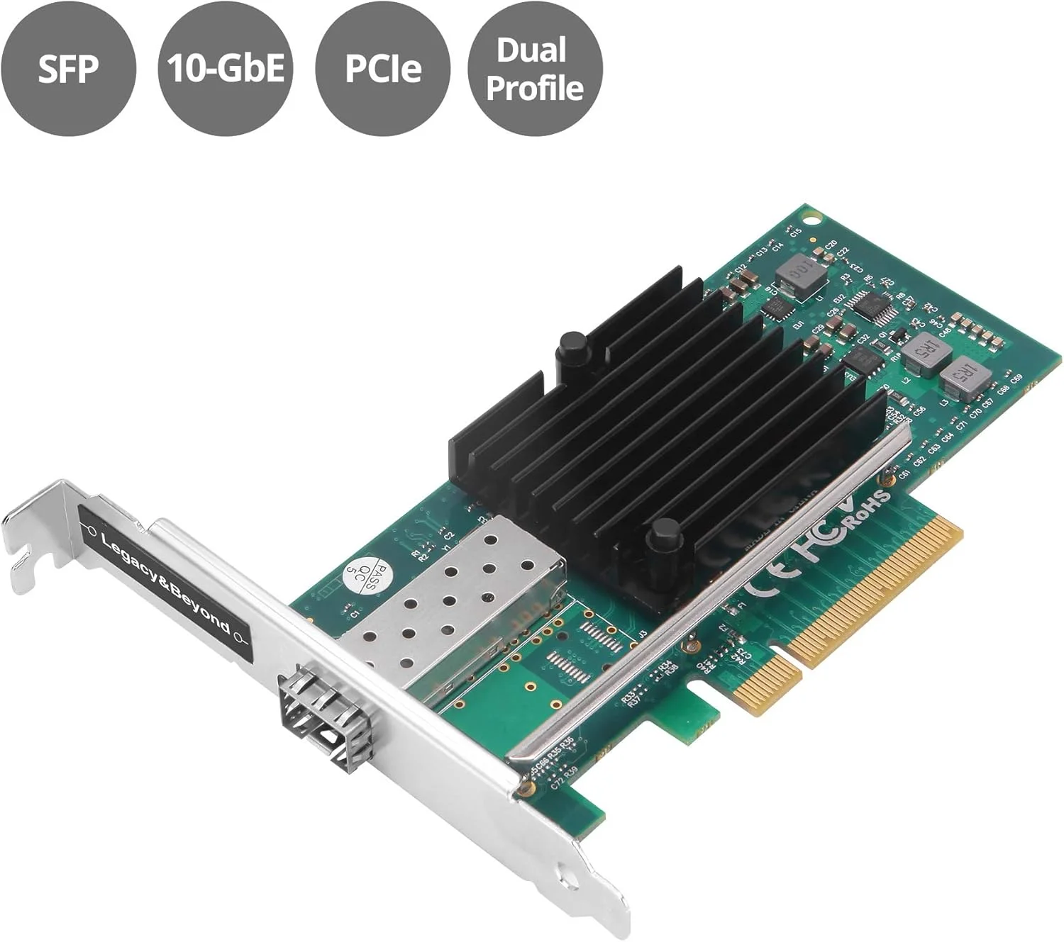 کارت شبکه گیگابیتی تک پورت 10G SFP+ اترنت PCIe، PCIe 2.0 x8 به SFP+ مادگی، چیپست Intel X520، هیت سینک بزرگ، براکت های دوگانه (LB-GE0411-S1)