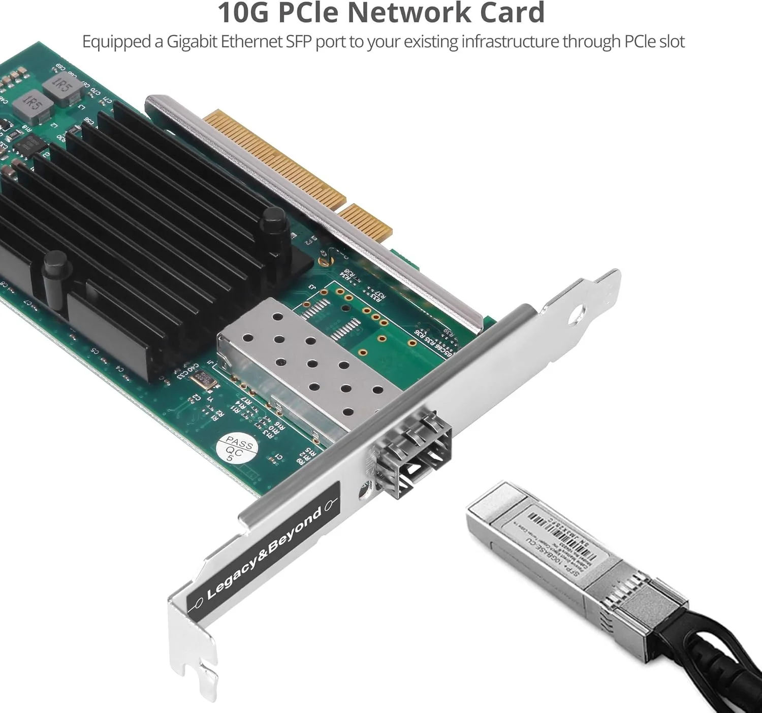 کارت شبکه گیگابیتی تک پورت 10G SFP+ اترنت PCIe، PCIe 2.0 x8 به SFP+ مادگی، چیپست Intel X520، هیت سینک بزرگ، براکت های دوگانه (LB-GE0411-S1)