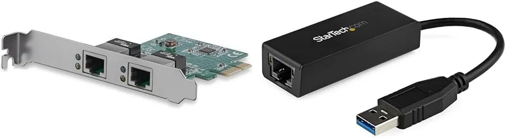 کارت شبکه دو پورت PCIe مدل ST1000SPEXD4 از StarTech.com و آداپتور USB 3.0 به اترنت گیگابیتی