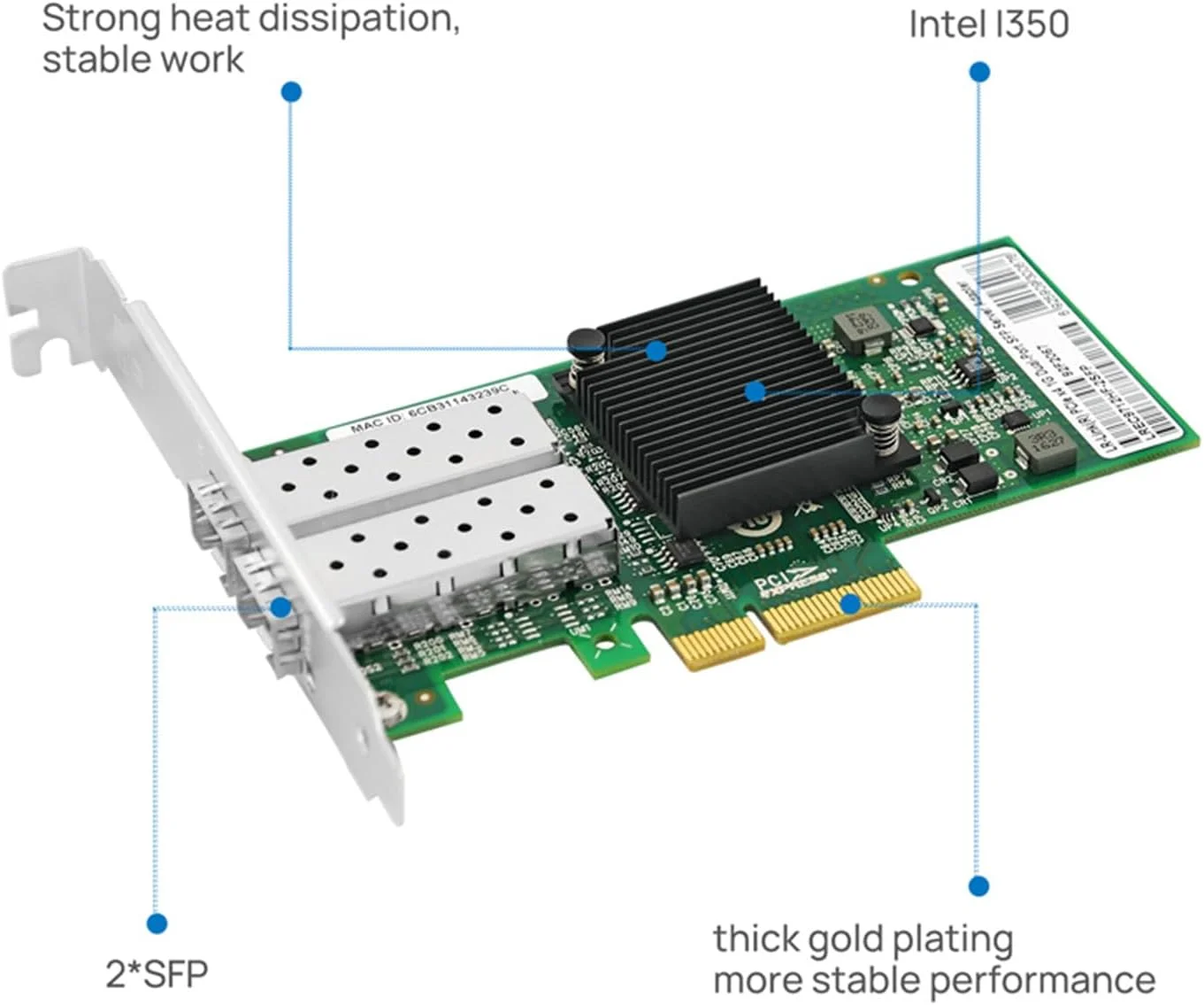 آداپتور سرور دو پورت 1G SFP با رابط PCIe x4 (I350)