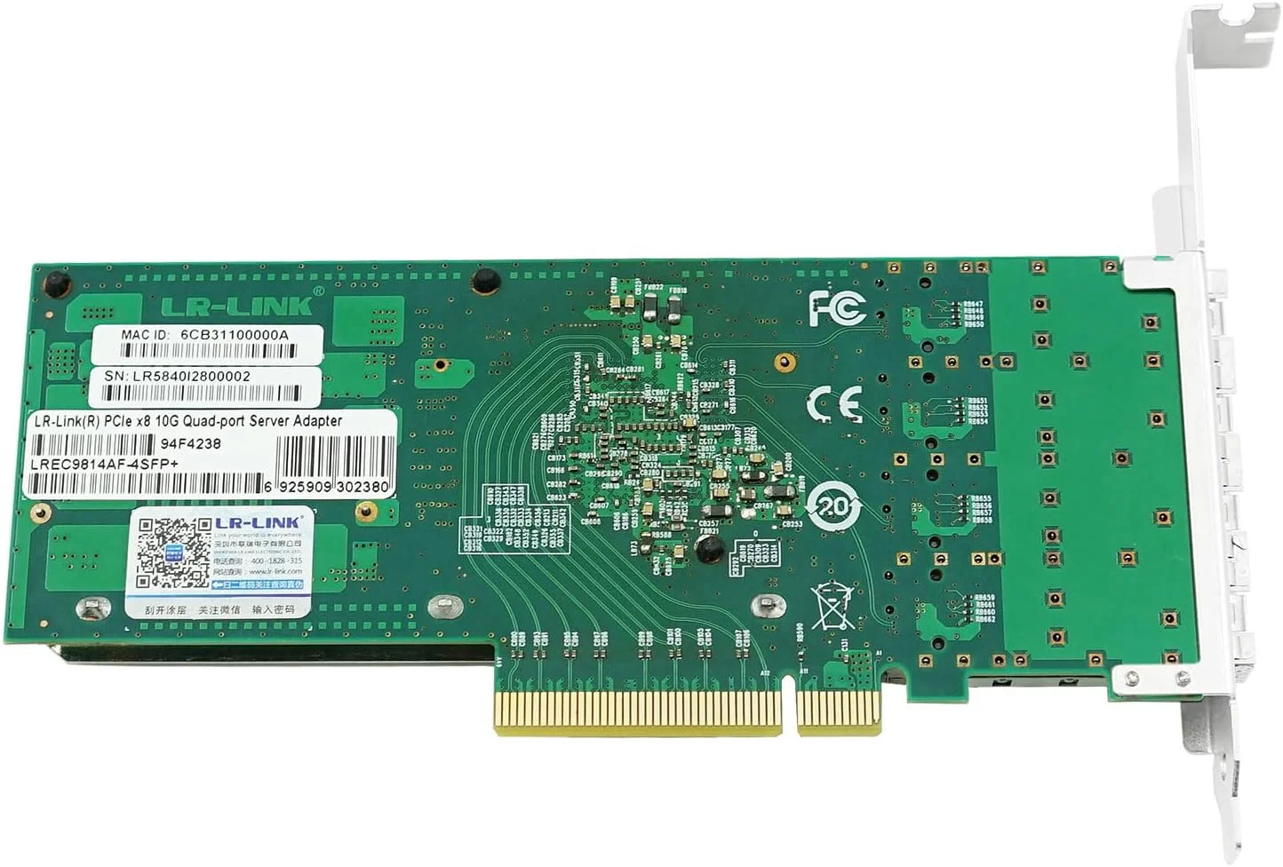 آداپتور شبکه سرور چهار پورت 10G PCIe x8، رابط نوری SFP+، مدل LREC9814AF-4SFP+