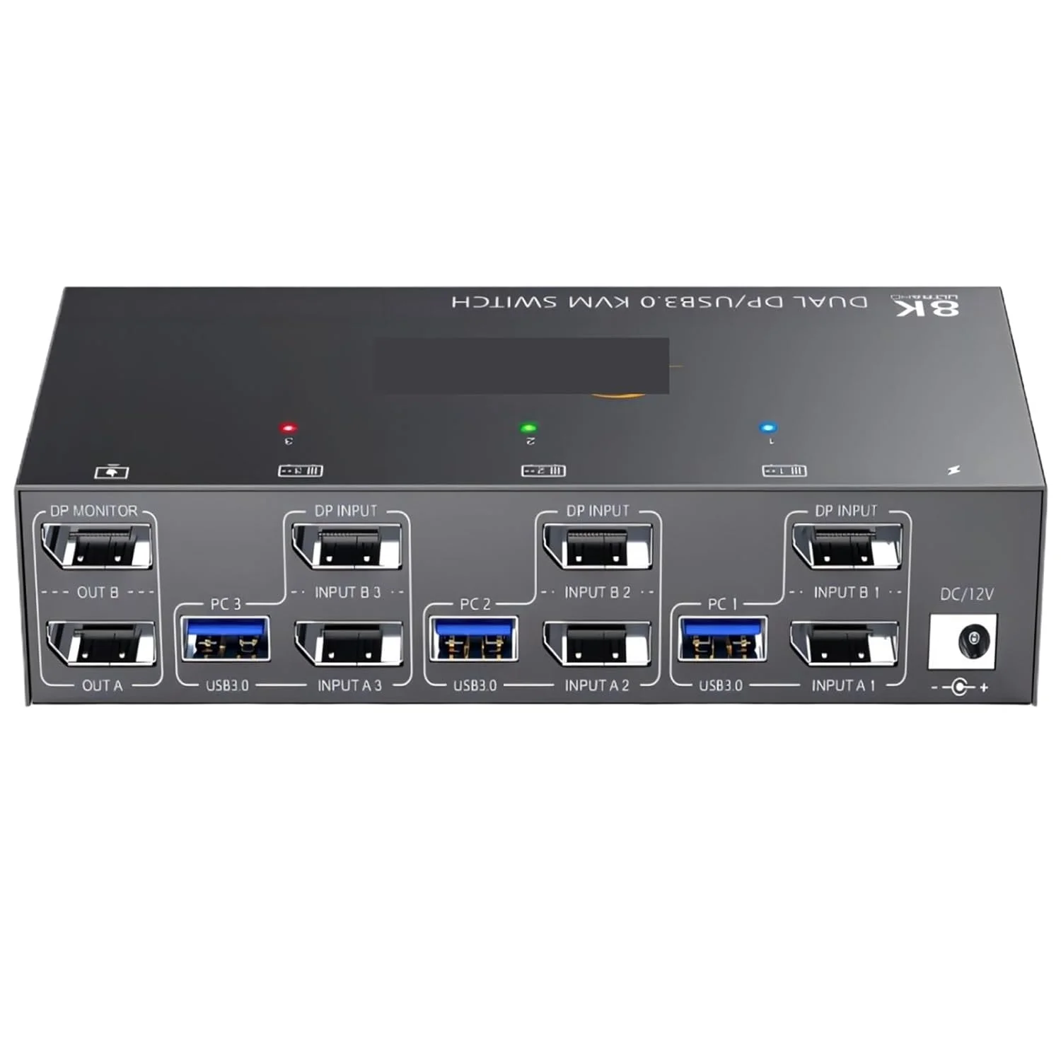 سوئیچ KVM دیسپلی پورت، 2 مانیتور، 3 کامپیوتر، 8K@60Hz 4K@144Hz، سوئیچ های KVM مانیتور دوگانه USB3.0 DP 1.4 با 4 دستگاه USB (دارای دوشاخه EU)
