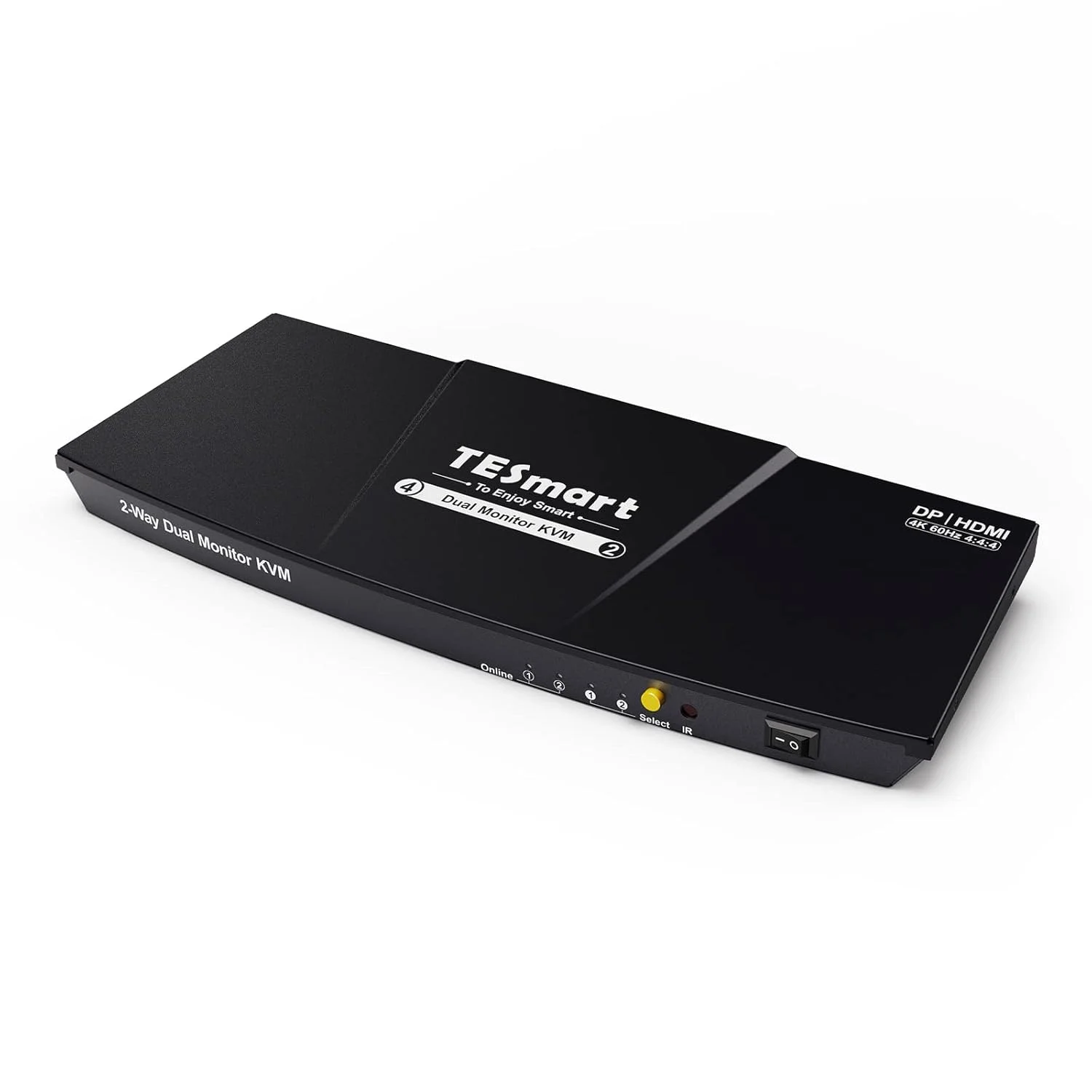 سوئیچ KVM دیسپلی پورت و HDMI برای 2 مانیتور و 2 کامپیوتر، سوئیچر KVM دو مانیتوره 4 پورت TESmart، 4K@60Hz، خروجی L/R، جعبه انتخابگر PC با کابل های ورودی (مشکی)