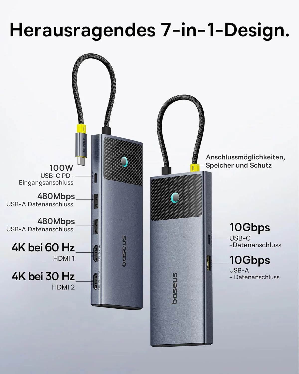 هاب USB C 7 در 1 بیسوس با دو پورت HDMI، USB-A و USB-C با سرعت 10 گیگابیت بر ثانیه، 2 پورت USB-A 3.0، شارژ سریع 100 واتی PD، داک استیشن برای لپ تاپ MacBook Pro Air M1 M2 M3 هاب USB C 7 در 1 بیسوس با دو پورت HDMI، USB-A و USB-C با سرعت 10 گیگابیت بر ثانیه، 2 پورت USB-A 3.0، شارژ سریع 100 واتی PD، داک استیشن برای لپ تاپ MacBook Pro Air M1 M2 M3