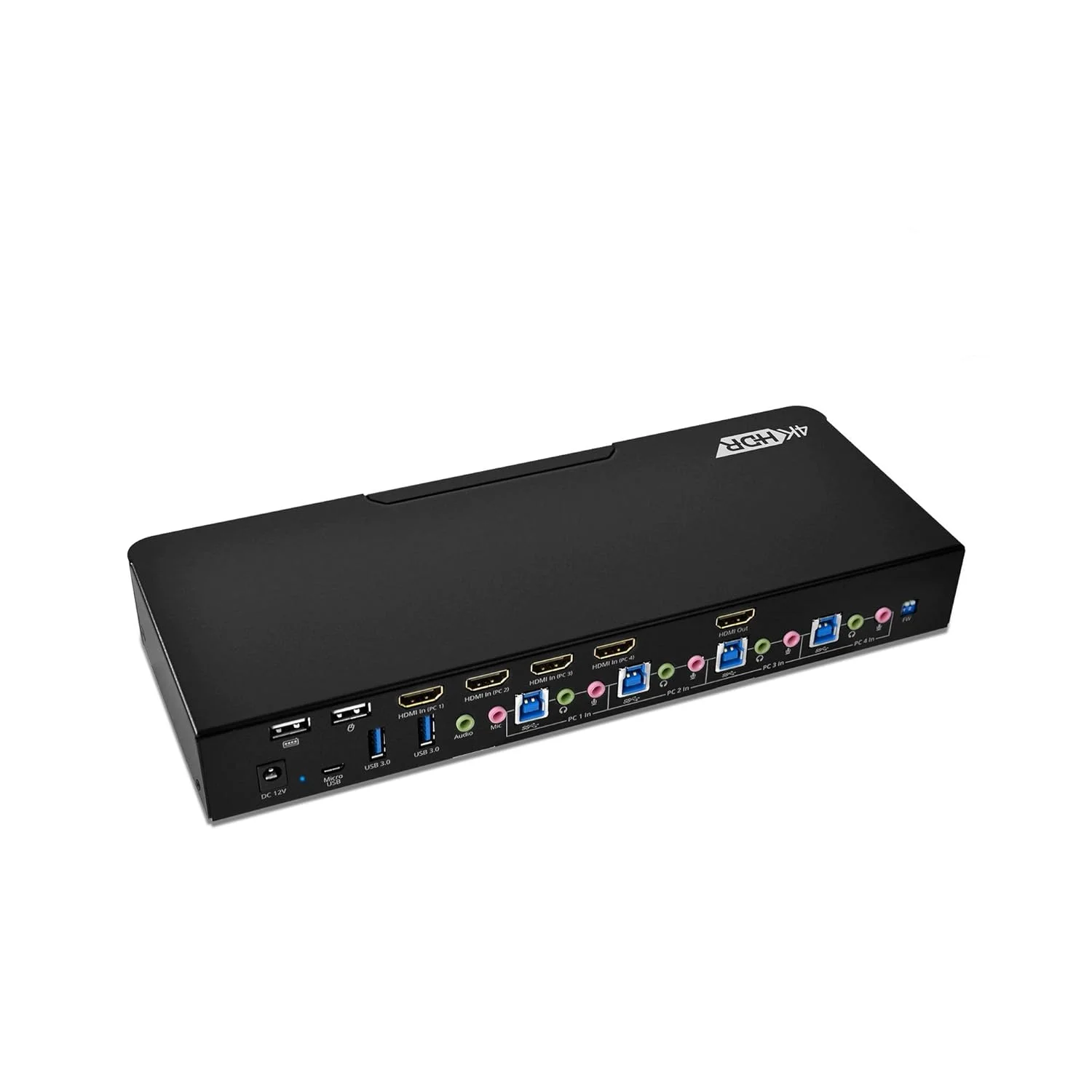 سوئیچ KVM چهار پورت HDMI 2.0a با رزولوشن 4K @60Hz 4:4:4، HDR، 18Gbps، 3D، HDCP 2.2/1.4 - دارای هاب USB 3.0، ورودی و خروجی صدا، کلیدهای میانبر - سوئیچ KVM برای 4 کامپیوتر (PRO-KVMaud4Pv2)