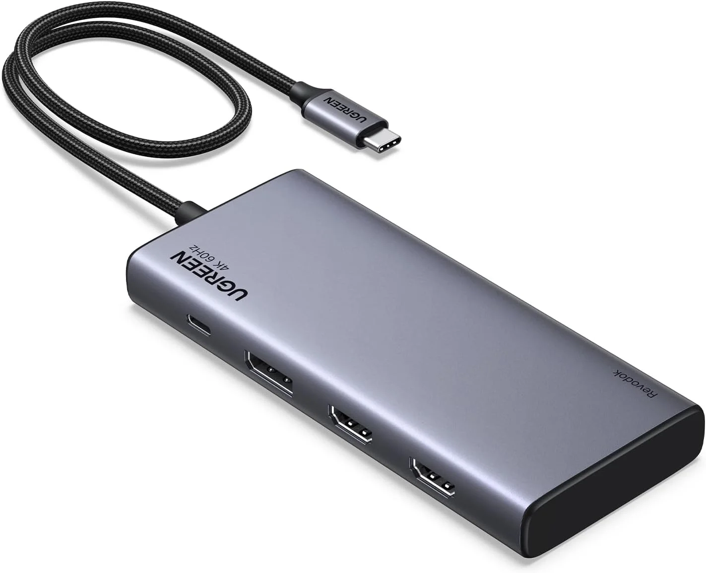هاب داک یوگرین Revodok Pro با قابلیت نمایش سه گانه، دارای پورت USB C، دو پورت HDMI، پورت DP (حداکثر 4K@60Hz)، ایستگاه داکینگ با 4 پورت USB با سرعت 10 گیگابیت بر ثانیه (2 پورت USB A و 2 پورت USB C) و PD 100W هاب داک یوگرین Revodok Pro با قابلیت نمایش سه گانه، دارای پورت USB C، دو پورت HDMI، پورت DP (حداکثر 4K@60Hz)، ایستگاه داکینگ با 4 پورت USB با سرعت 10 گیگابیت بر ثانیه (2 پورت USB A و 2 پورت USB C) و PD 100W