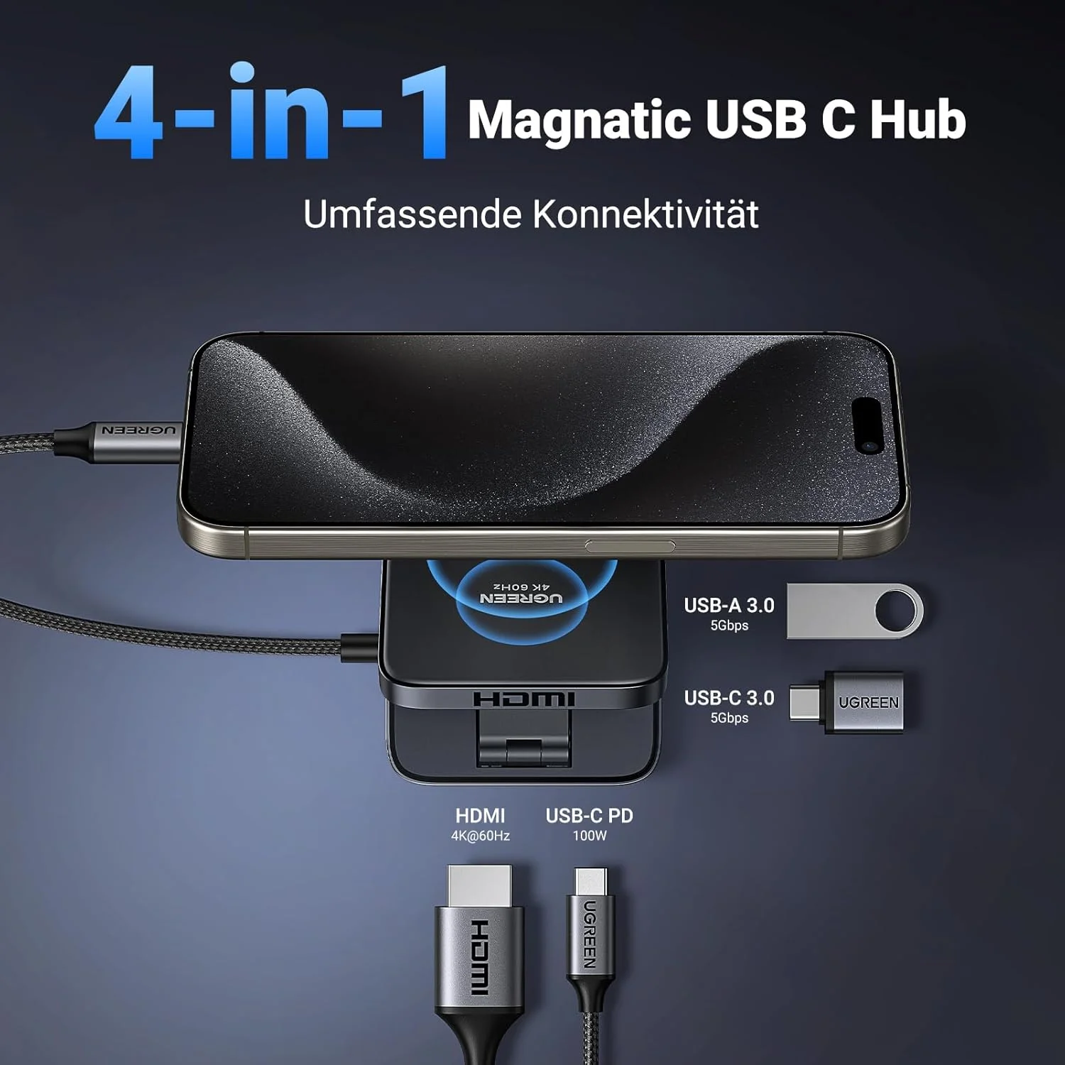 ایستگاه اتصال مغناطیسی UGREEN Revodok با HDMI 4K@60Hz، USB-C و USB-A، شارژ سریع 100W PD USB C Hub سازگار با سری iPhone 16/15، iPad Pro و غیره ایستگاه اتصال مغناطیسی UGREEN Revodok با HDMI 4K@60Hz، USB-C و USB-A، شارژ سریع 100W PD USB C Hub سازگار با سری iPhone 16/15، iPad Pro و غیره