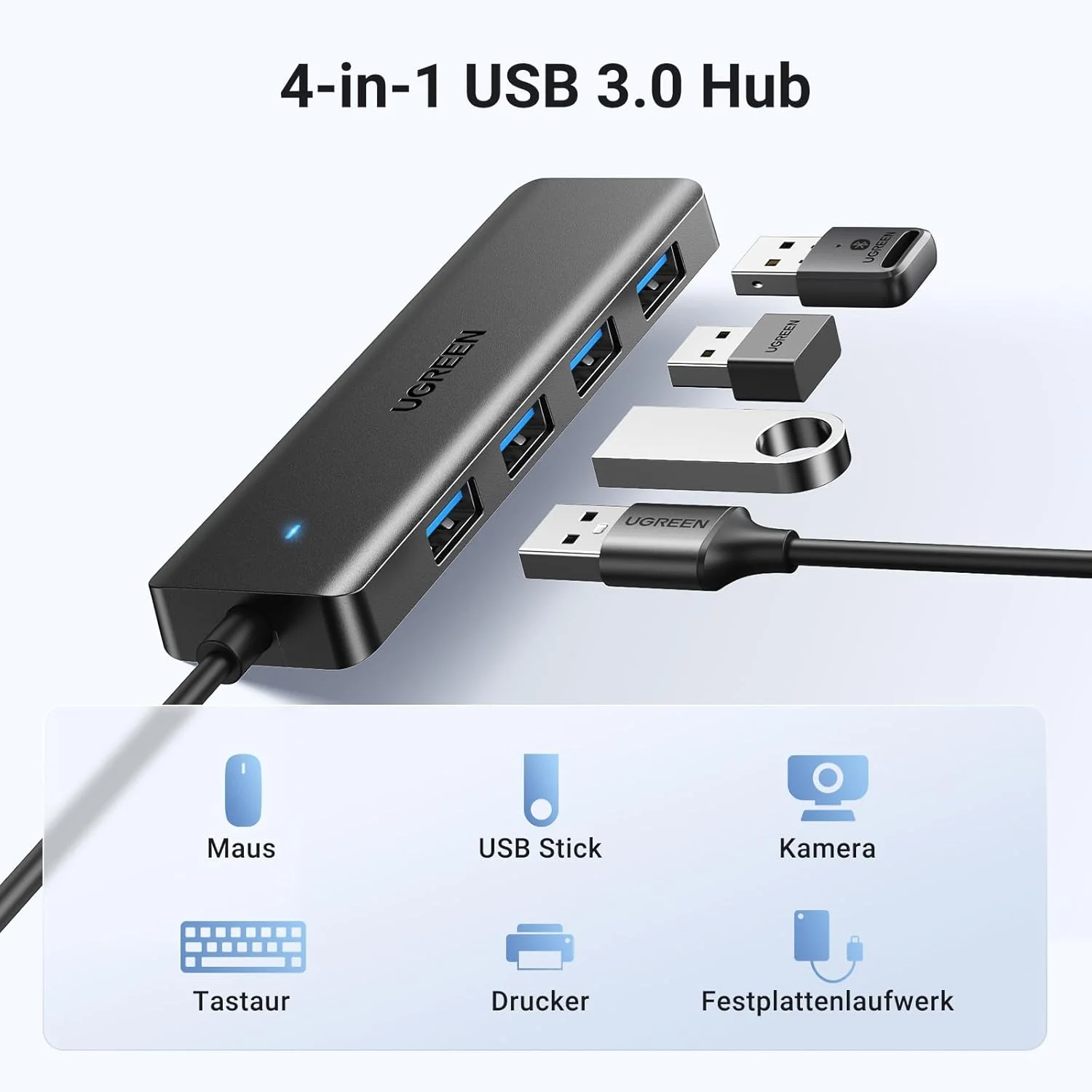 هاب USB 3.0 چهار پورت UGREEN - توزیع کننده USB با سرعت 5 گیگابیت بر ثانیه برای MacBook، iMac، Surface، Dell، Thinkpad و غیره (100 سانتی متر) هاب USB 3.0 چهار پورت UGREEN - توزیع کننده USB با سرعت 5 گیگابیت بر ثانیه برای MacBook، iMac، Surface، Dell، Thinkpad و غیره (100 سانتی متر)
