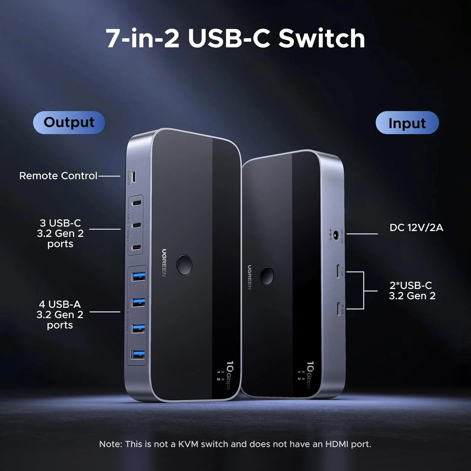 سوئیچ USB UGREEN 10Gbps 2 ورودی 7 خروجی USB C با پورت های 3C4A، آداپتور برق، کنترل از راه دور و 2 کابل C به A/C، سازگار با Mac mini M4/M4 Pro، MacBook Air M4، Windows و غیره. سوئیچ USB UGREEN 10Gbps 2 ورودی 7 خروجی USB C با پورت های 3C4A، آداپتور برق، کنترل از راه دور و 2 کابل C به A/C، سازگار با Mac mini M4/M4 Pro، MacBook Air M4، Windows و غیره.