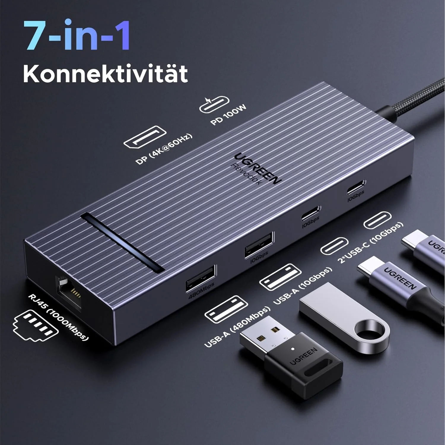 هاب USB C یوگرین Revodok Pro 1071 با DisplayPort، داک استیشن با USB 3.2 10Gbps، DP 4K@60Hz، RJ45 Ethernet، PD 100W، آداپتور چند پورت سازگار با MacBook، iPad Pro، Surface Laptop و غیره هاب USB C یوگرین Revodok Pro 1071 با DisplayPort، داک استیشن با USB 3.2 10Gbps، DP 4K@60Hz، RJ45 Ethernet، PD 100W، آداپتور چند پورت سازگار با MacBook، iPad Pro، Surface Laptop و غیره