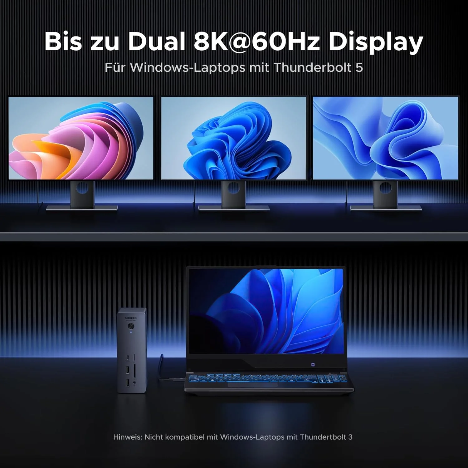 داک UGREEN Revodok Max 2131 Thunderbolt 5 با سرعت 120 گیگابیت بر ثانیه با 3 پورت TBT5 (حداکثر 8K@60Hz تکی و حداکثر 6K@60Hz دوگانه)، داکینگ استیشن شارژ 140 واتی برای لپ تاپ، اترنت 2.5 گیگابیتی، SD 4.0، خروجی صدا 3.5 میلی متری داک UGREEN Revodok Max 2131 Thunderbolt 5 با سرعت 120 گیگابیت بر ثانیه با 3 پورت TBT5 (حداکثر 8K@60Hz تکی و حداکثر 6K@60Hz دوگانه)، داکینگ استیشن شارژ 140 واتی برای لپ تاپ، اترنت 2.5 گیگابیتی، SD 4.0، خروجی صدا 3.5 میلی متری