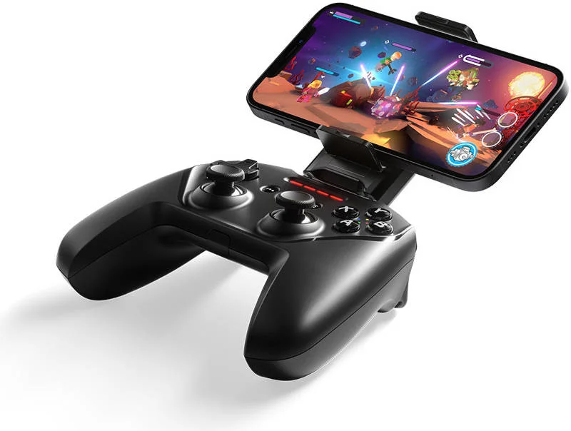 دسته بازی بی‌سیم SteelSeries Nimbus+ iOS، مناسب آیفون، آی او اس، آیپد، اپل تی وی، عمر باتری 50+ ساعت، اتصال بی‌سیم، شامل پایه نگهدارنده آیفون، دارای مجوز رسمی اپل، مشکی | 69089