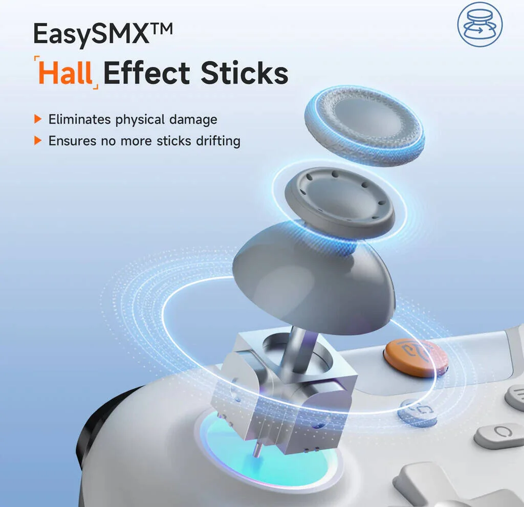 دسته بازی EasySMX X05، جوی استیک های اثر هال، چند پلتفرمی، 5 سطح لرزش قابل تنظیم، لیتیوم سه تایی 750mAh، پایداری بهبود یافته و تاخیر به حداقل رسیده، سفید صدفی | X05