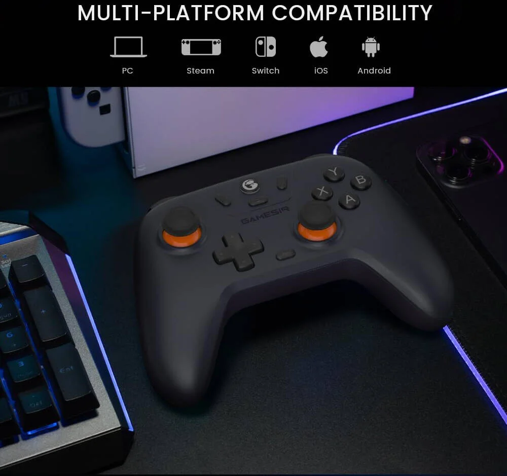 دسته بازی بی سیم GameSir Nova Lite 2.4 T4NLP، گیم پد بلوتوثی با تریگر اثر هال، توربو، لرزش، قابل شارژ برای PC، آیفون، اندروید، سوییچ و استیم دک، بنفش | T4NLP