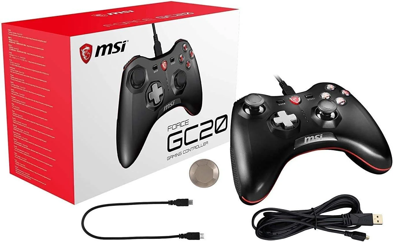 دسته بازی سیم دار MSI Force GC20 Pro، برای PC و اندروید، پوشش D-Pad قابل تنظیم، موتورهای لرزش دوگانه، طراحی ارگونومیک، کابل های جداشدنی، مشکی | S10-0400030-EC4 PC