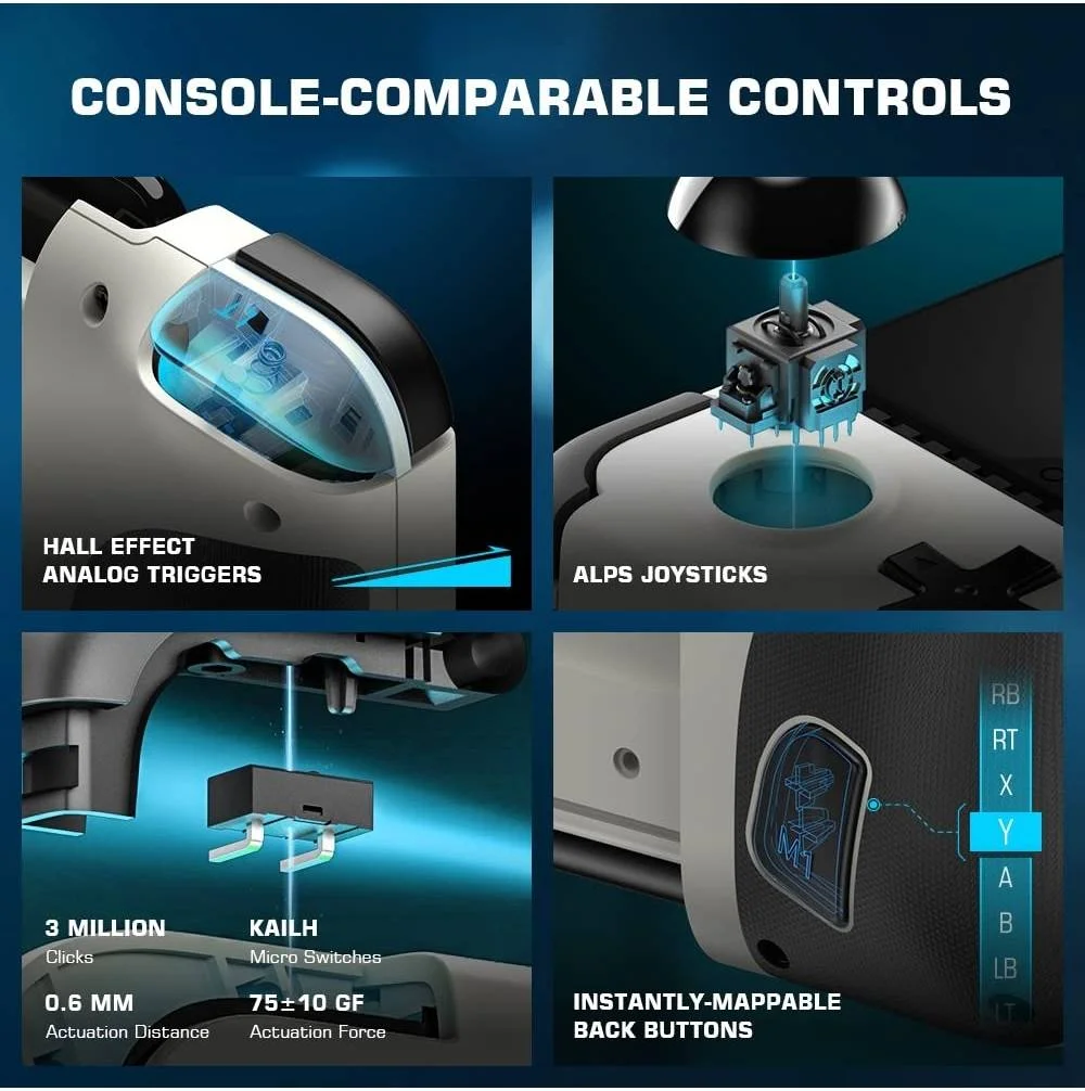 گیم‌سر X2 پرو، دسته بازی موبایل USB Type-C، اندروید با دکمه‌های پشتی قابل تنظیم، دکمه‌های ABXY جداشدنی، مناسب برای بازی‌های ابری در Xbox، Stadia، Luna، سفید | X2 Pro موبایل
