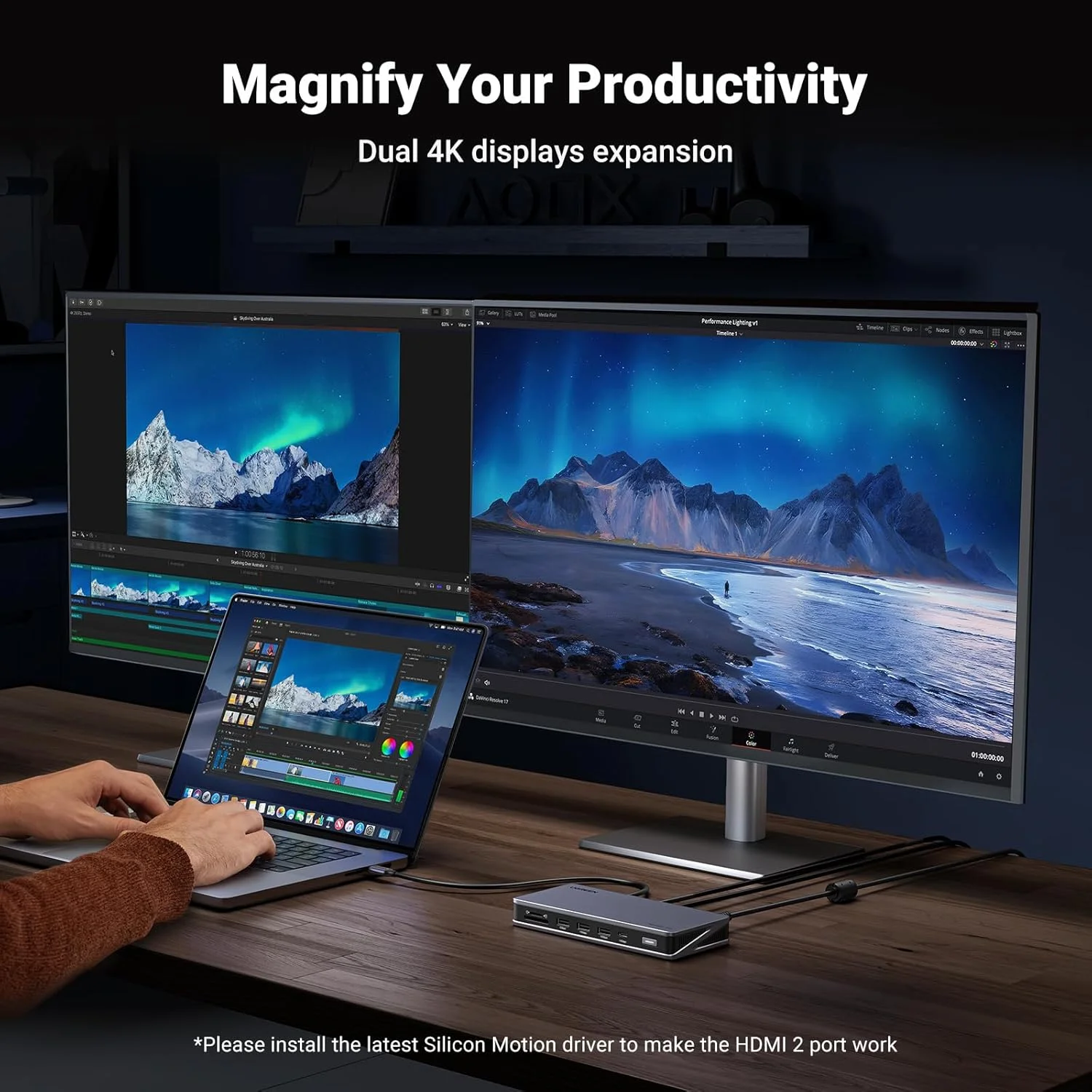 داک استیشن UGREEN Revodok Pro 2101 با قابلیت نمایش دوگانه 4K برای macOS، هاب USB C با 2 پورت HDMI، پورتهای USB با سرعت 10 گیگابیت بر ثانیه، PD 100W، LAN، SD/TF، سازگار با M1/M2/M3 MacBook Air/Pro و M4 Pro Mac mini و لپتاپهای Windows داک استیشن UGREEN Revodok Pro 2101 با قابلیت نمایش دوگانه 4K برای macOS، هاب USB C با 2 پورت HDMI، پورتهای USB با سرعت 10 گیگابیت بر ثانیه، PD 100W، LAN، SD/TF، سازگار با M1/M2/M3 MacBook Air/Pro و M4 Pro Mac mini و لپتاپهای Windows