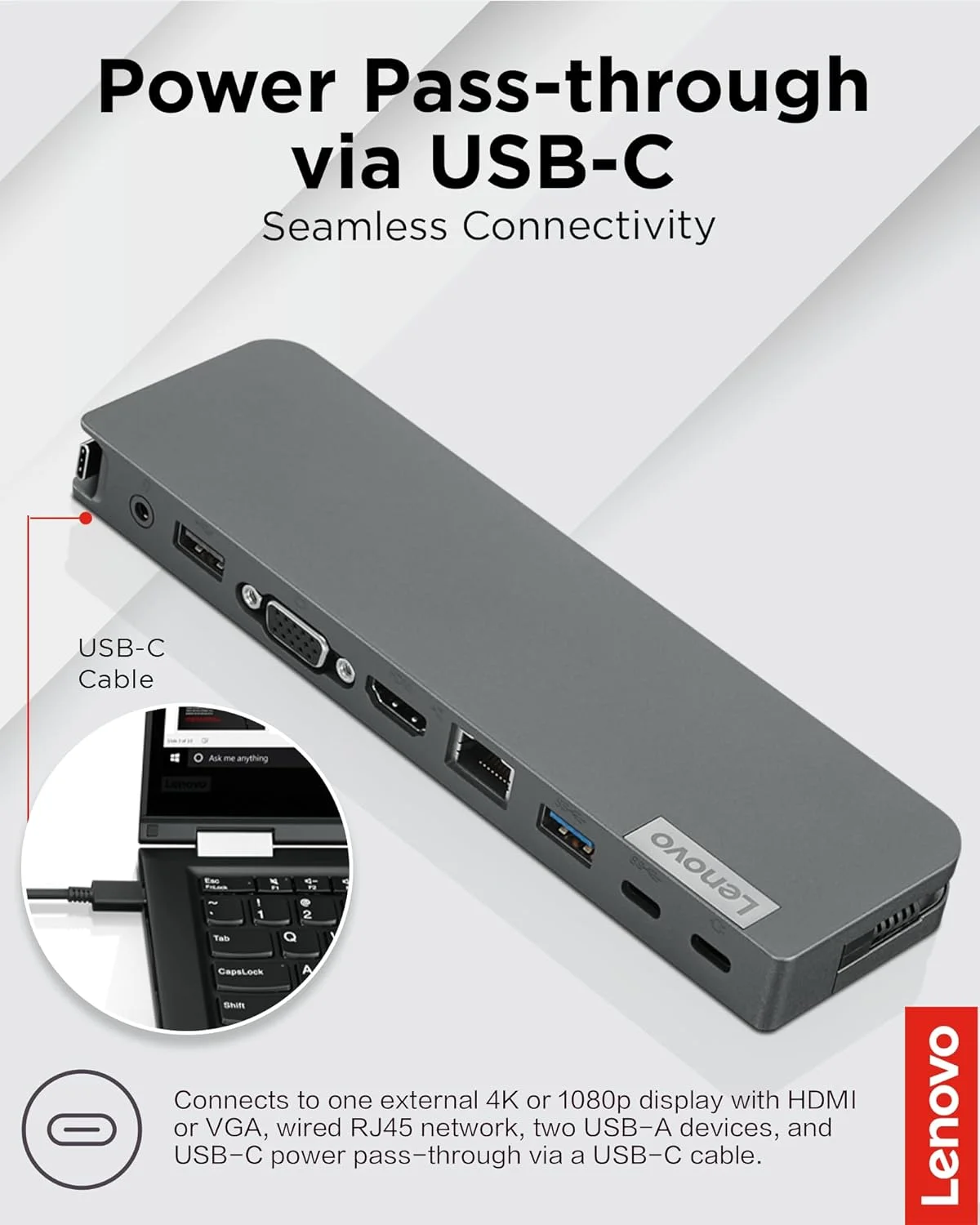 مینی داک USB-C لنوو، ایستگاه اتصال قابل حمل 7 در 1 با HDMI، VGA، USB-C، USB 3.1، USB 2، صدای 3.5 میلیمتری، اترنت، شارژر 45 واتی، سازگار با لپتاپهای لنوو، اپل و USB-C، خاکستری G0A70065US مینی داک USB-C لنوو، ایستگاه اتصال قابل حمل 7 در 1 با HDMI، VGA، USB-C، USB 3.1، USB 2، صدای 3.5 میلیمتری، اترنت، شارژر 45 واتی، سازگار با لپتاپهای لنوو، اپل و USB-C، خاکستری G0A70065US