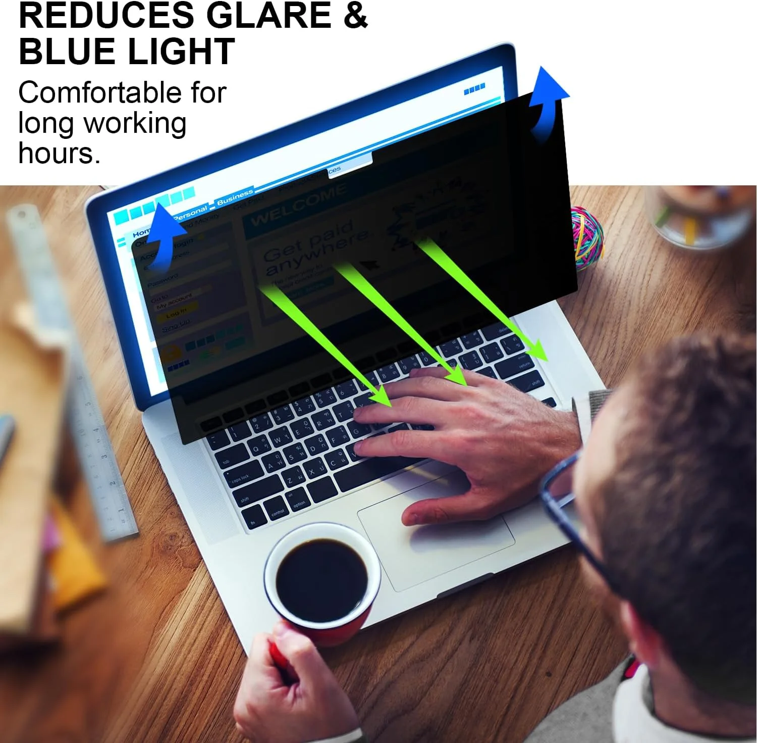 محافظ حریم خصوصی برای مک بوک ایر ۱۳.۶/۱۳ اینچ (۲۰۲۲-۲۰۲۵، M۲، M۳، M۴)، محافظ مات ضد تابش نور آبی قابل جابجایی برای لپ تاپ مک ۱۳.۶ اینچی