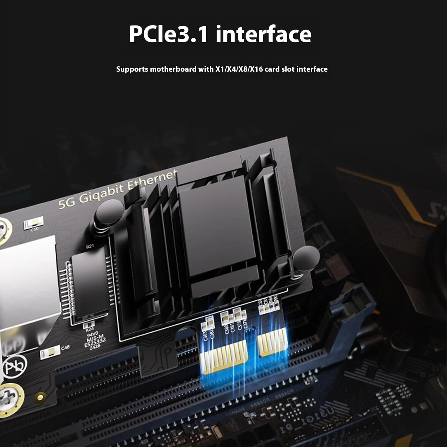 کارت شبکه 5000Mbps PCIE به RJ45 مدل RT8126 5Gbps/1000/100/10Mbps RJ45 گیگابیتی اترنت PCIE آداپتور برای کامپیوتر رومیزی با هیت سینک آلومینیومی