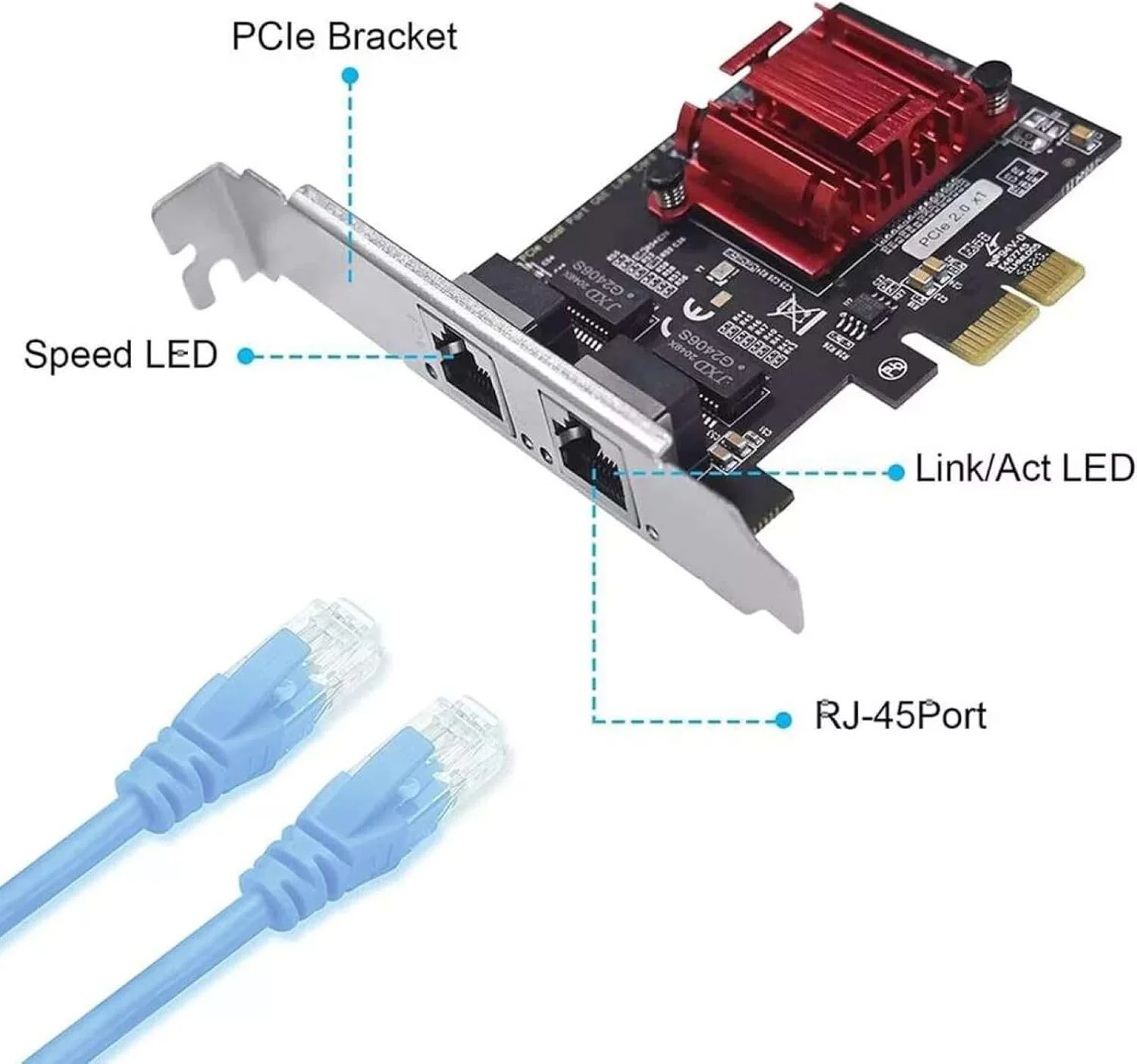 آداپتور شبکه گیگابیتی دو پورت 82575&6 PCIE، پشتیبانی از تگ های VLAN IEEE 802.1Q PXE، کارت شبکه دسکتاپ RJ45 با سرعت 1000 مگابیت بر ثانیه