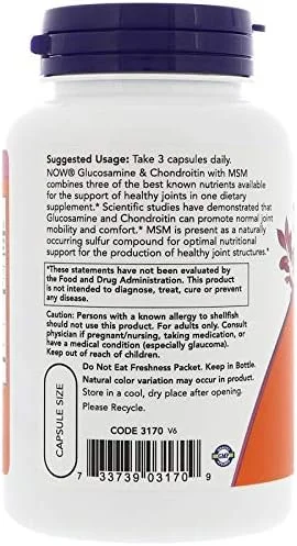 Now Foods گلوکزامین و کندرویتین با MSM، 90 کپسول، 200 گرم